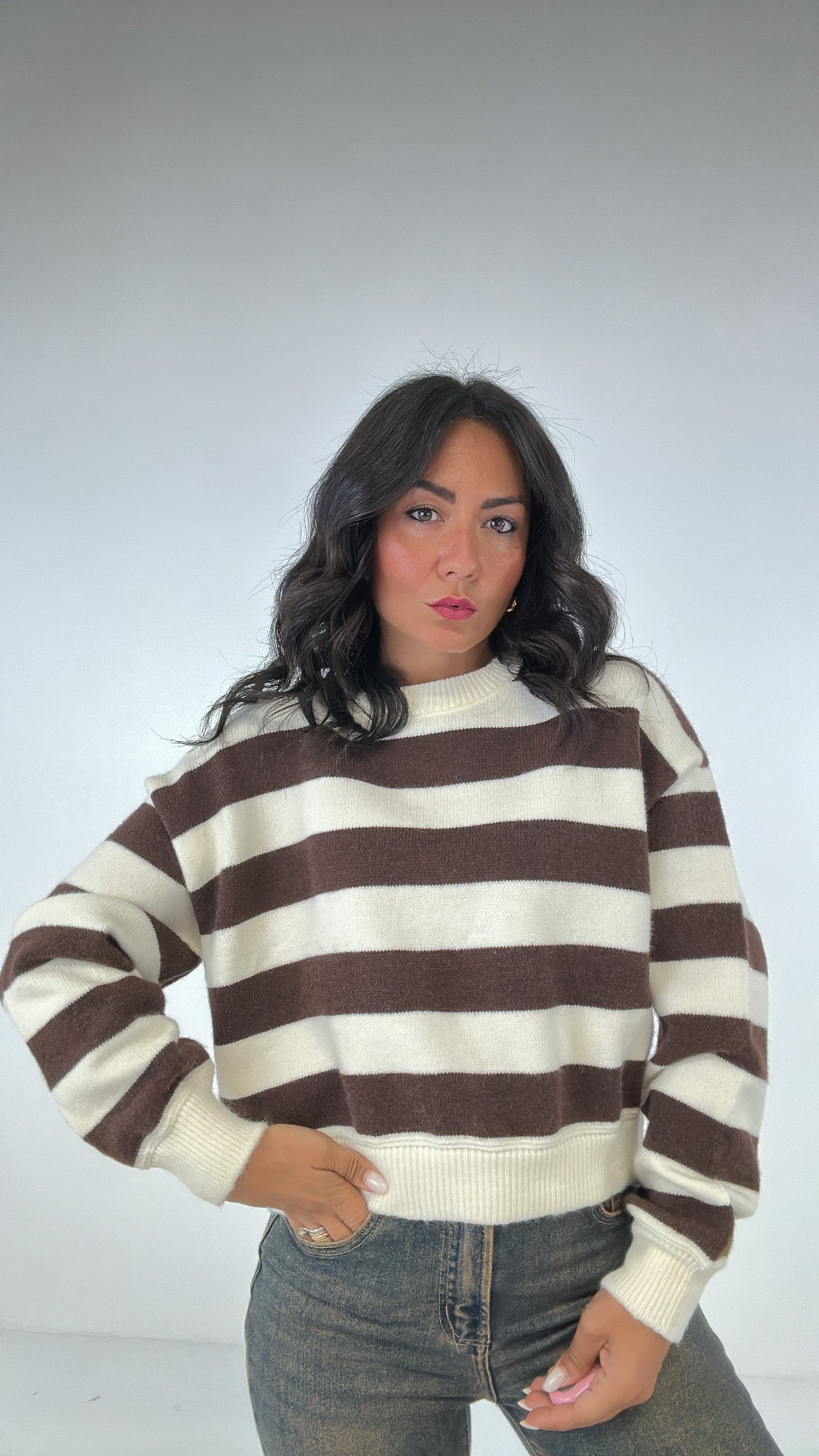Pull WINTER RIGHE - MARRONE