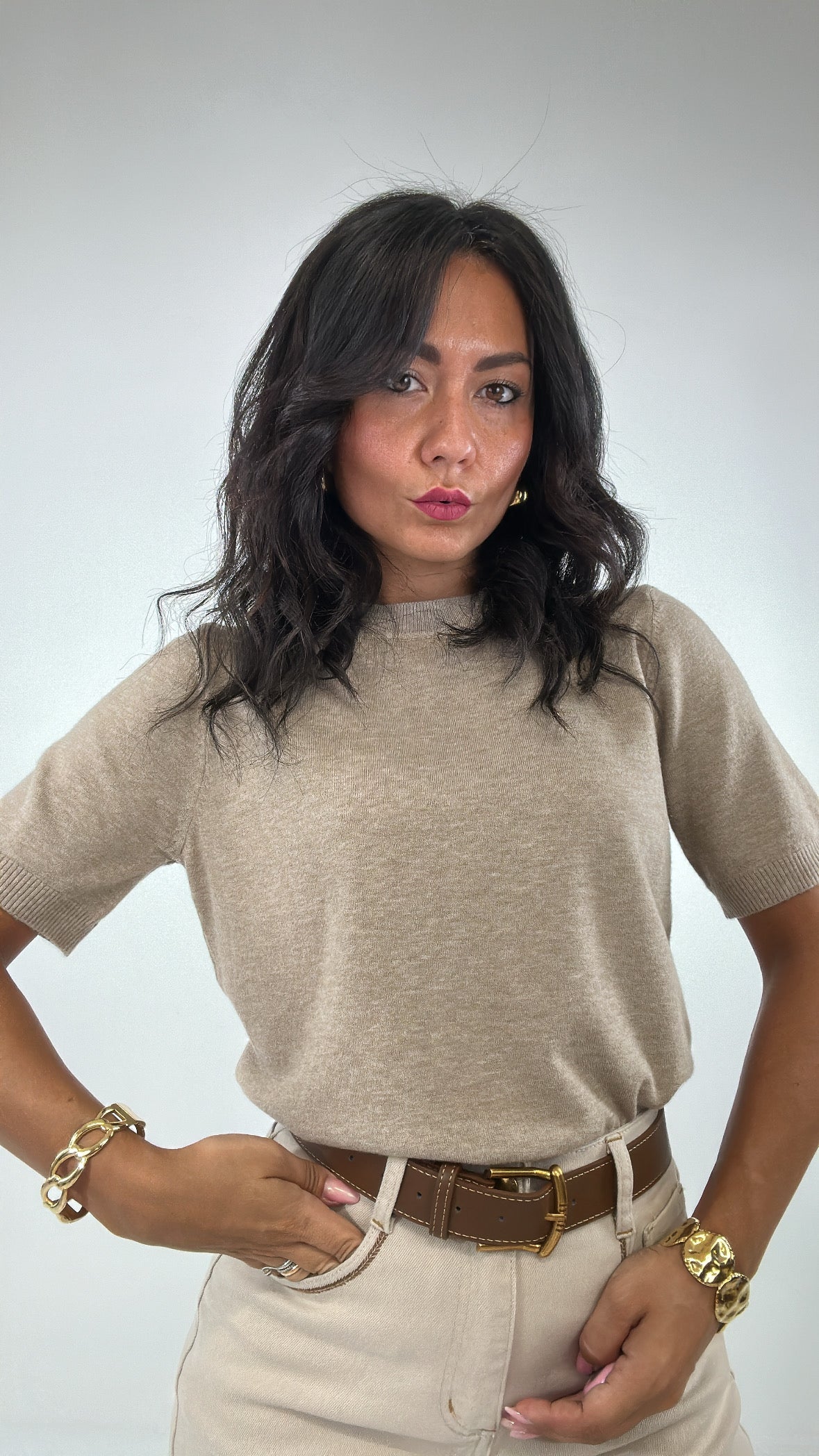 Maglia IN FILO MEZZA MANICA - BEIGE