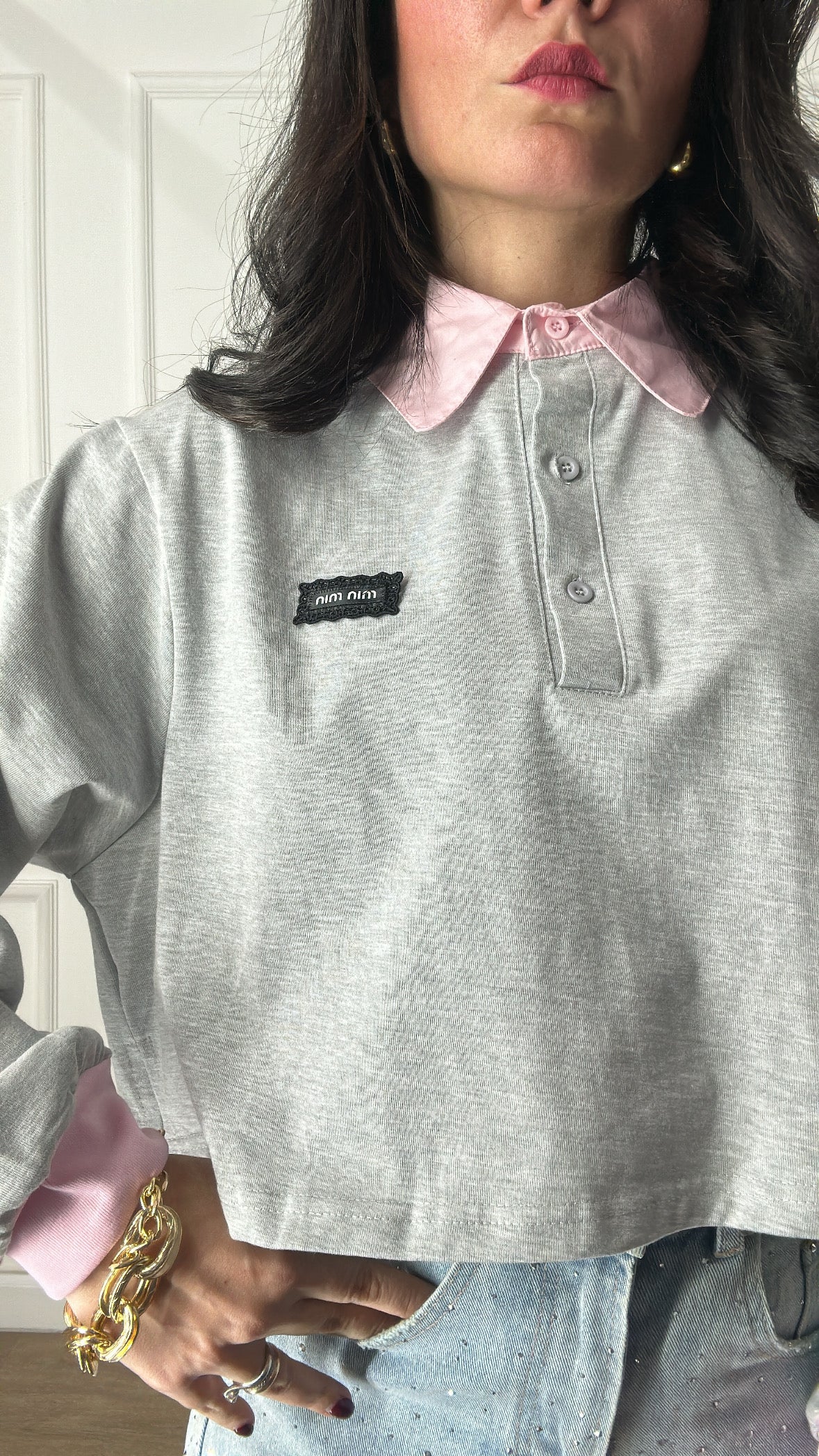 Maglia COLLETTO ROSA - GRIGIO