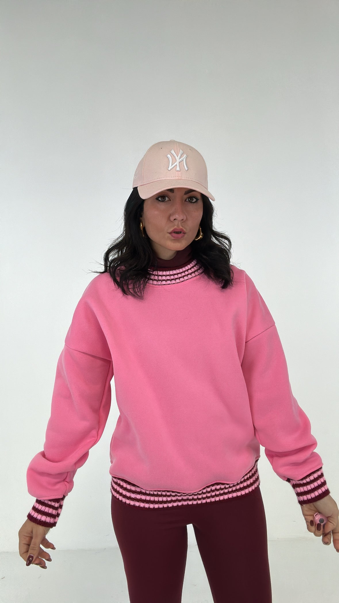 Felpa COLLO RIGATO - ROSA