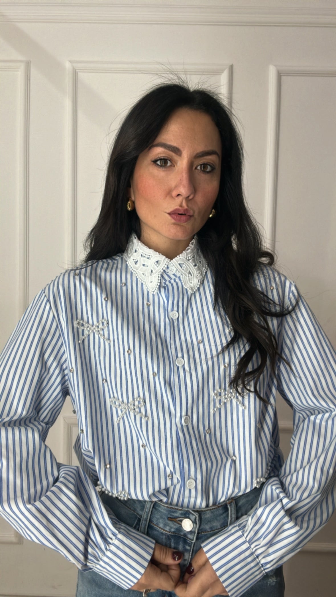 Camicia COLLETTO E FIOCCHETTI - CELESTE