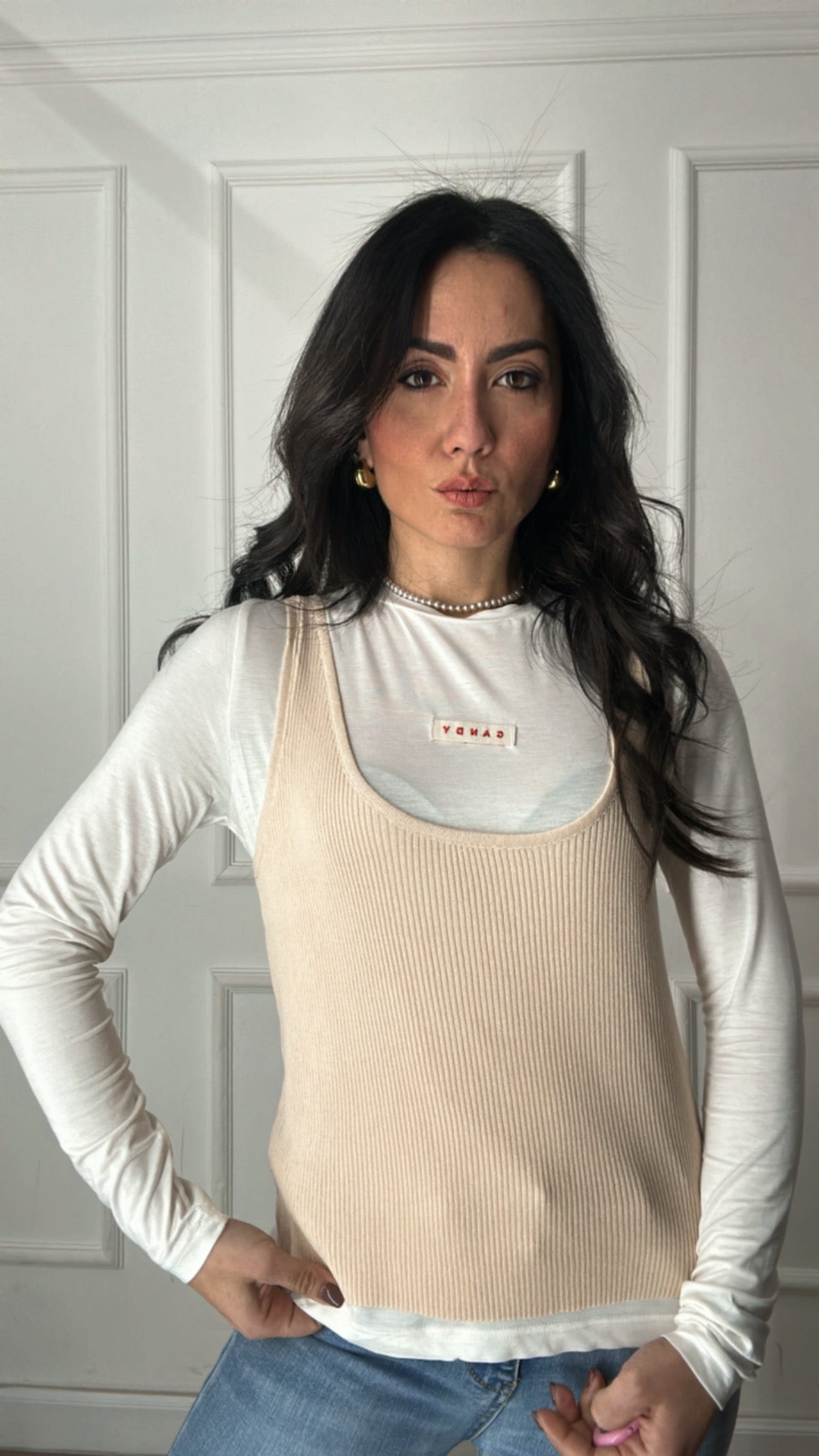 Maglia CON CANOTTA - BEIGE