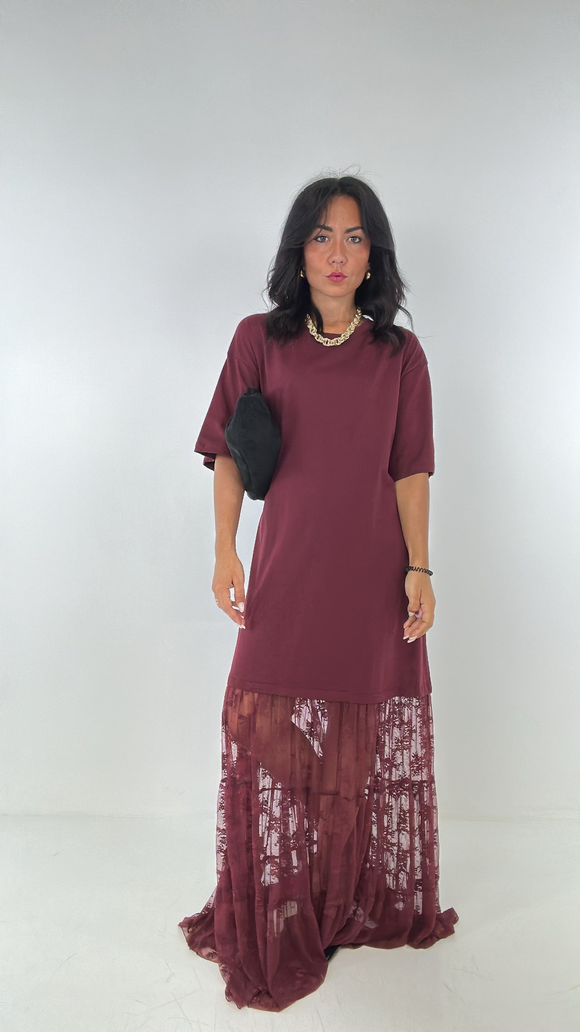 Vestito CON PIZZO LUMINA - BORDEAUX