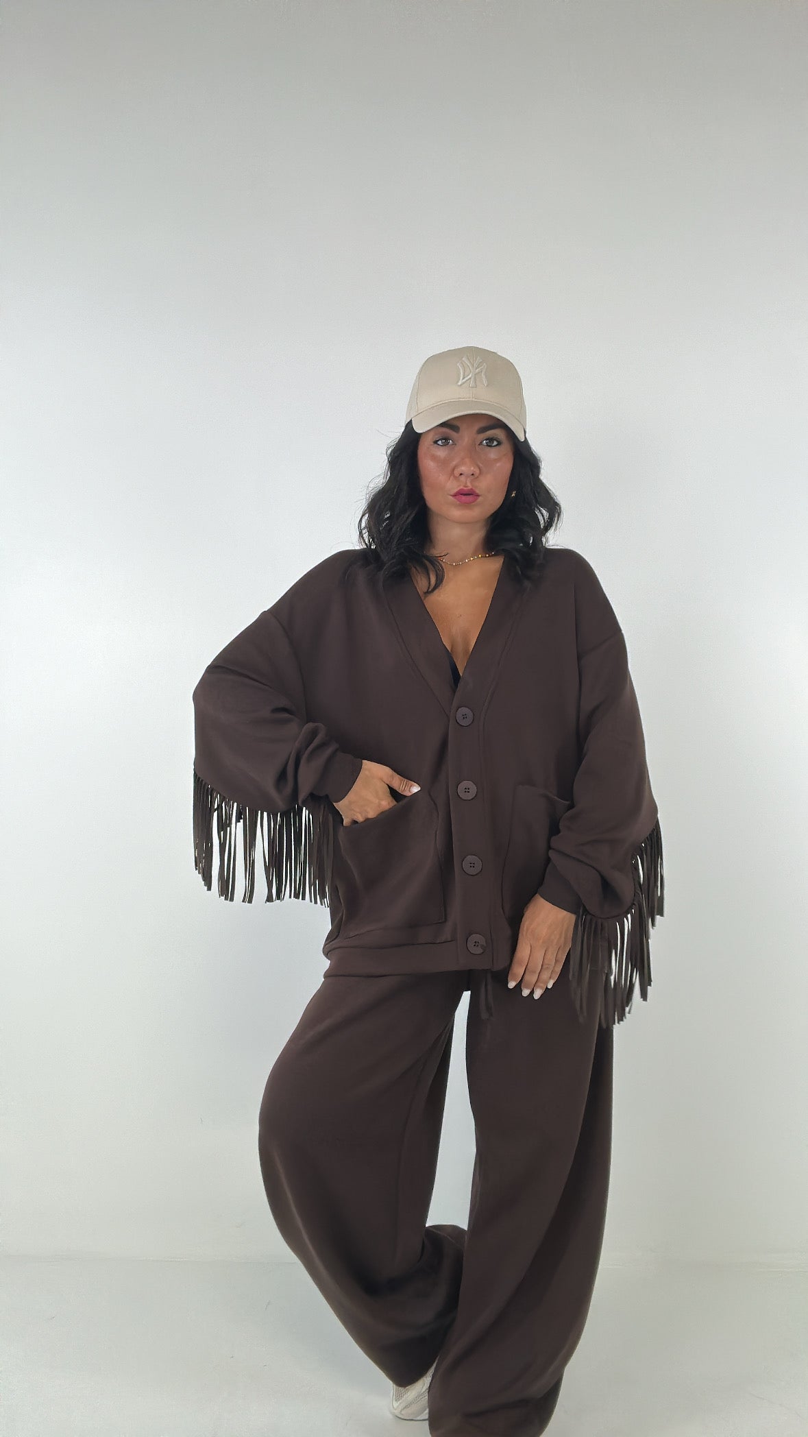 Cardigan FELPA LUMINA FRANGE - MARRONE