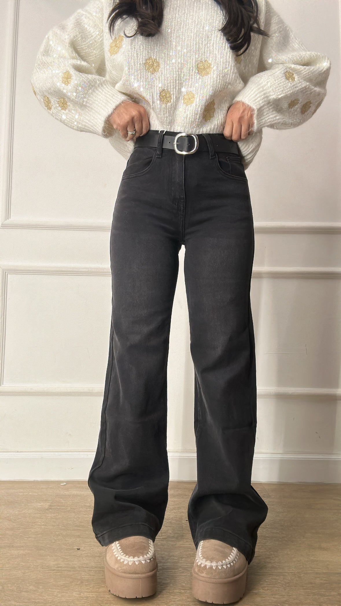 Jeans PALAZZO CON CINTURA BLACK - NERO