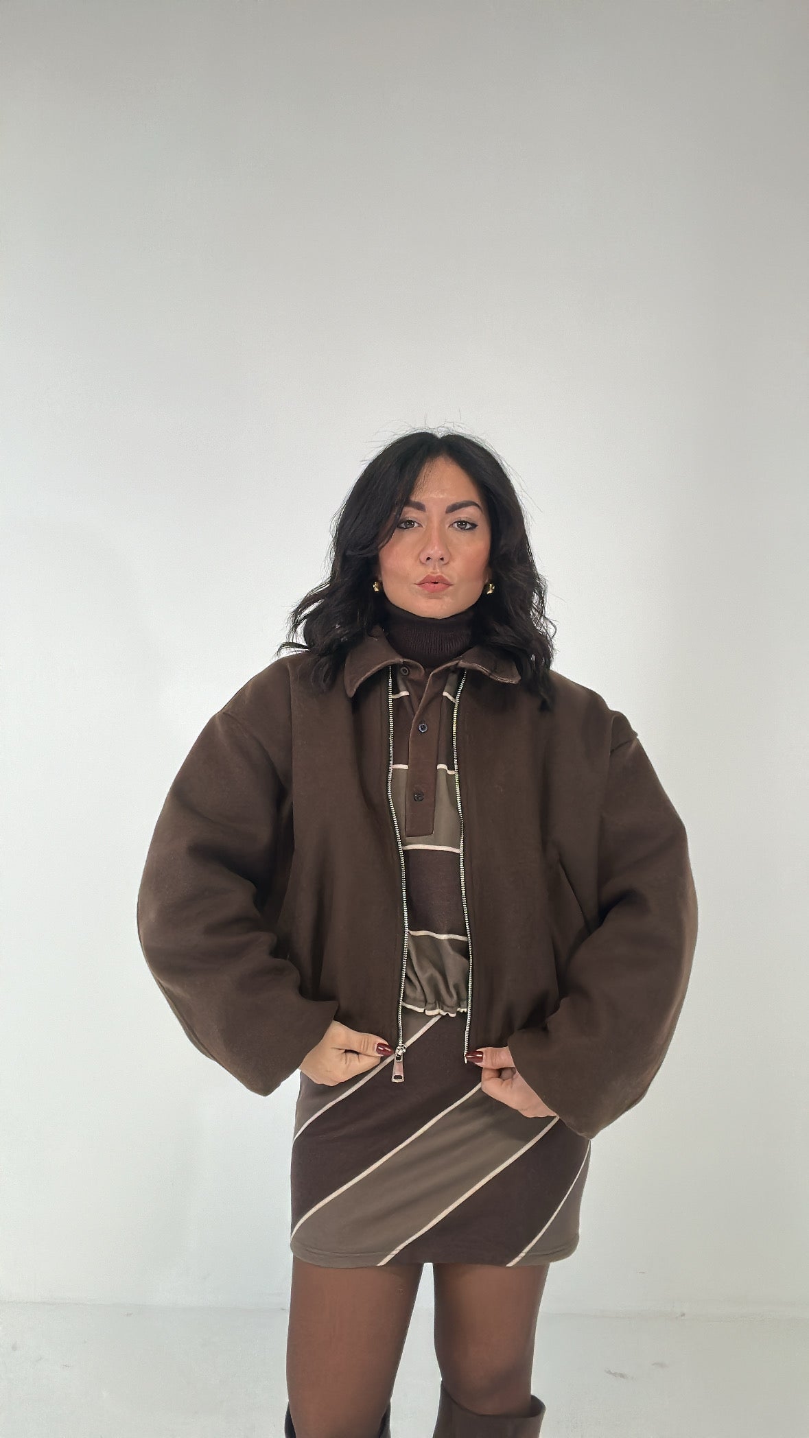 Bomber IN PANNO TRAPUNTATO - MARRONE