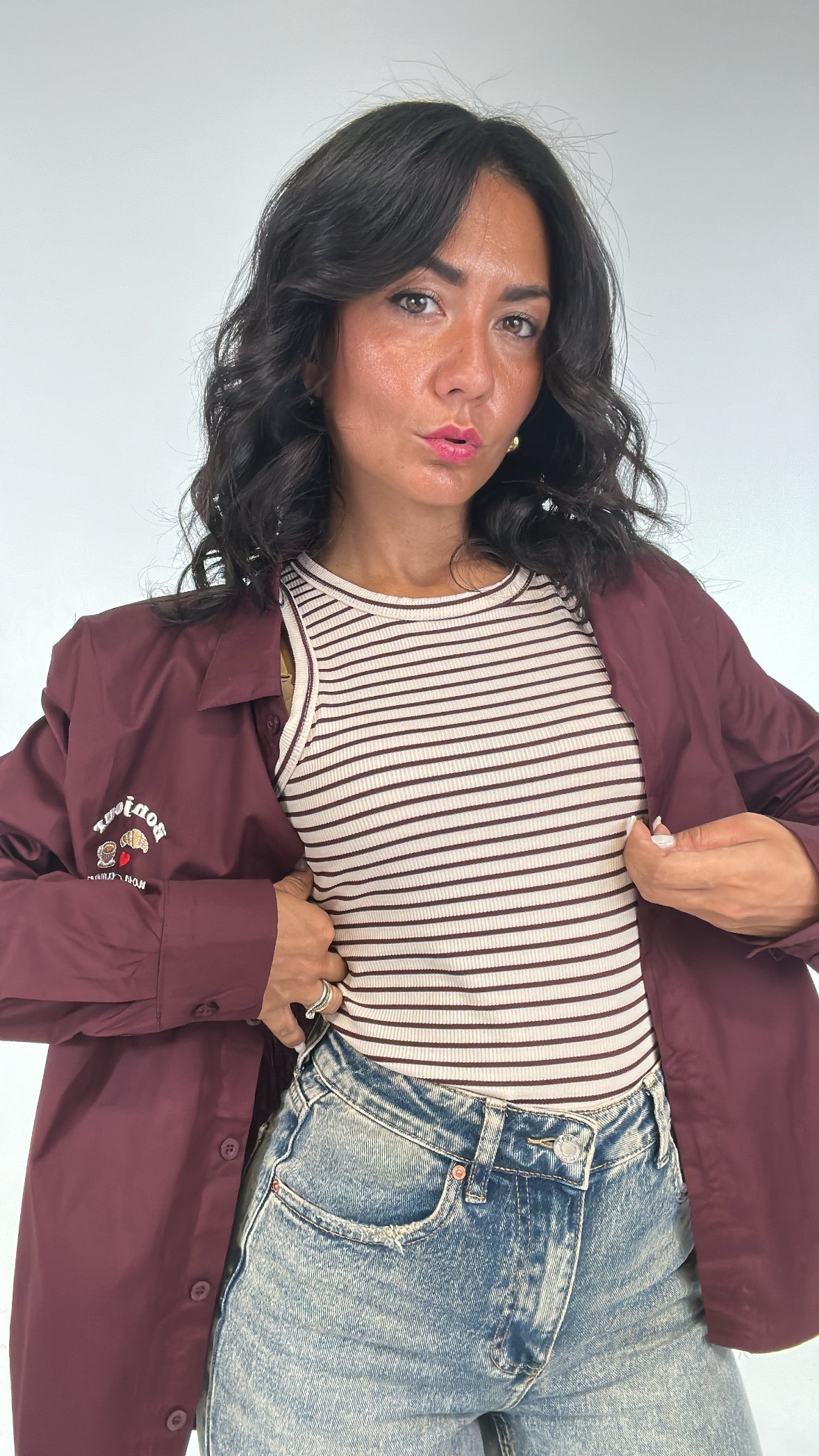 Camicia CON CANOTTA A RIGHE - BORDEAUX