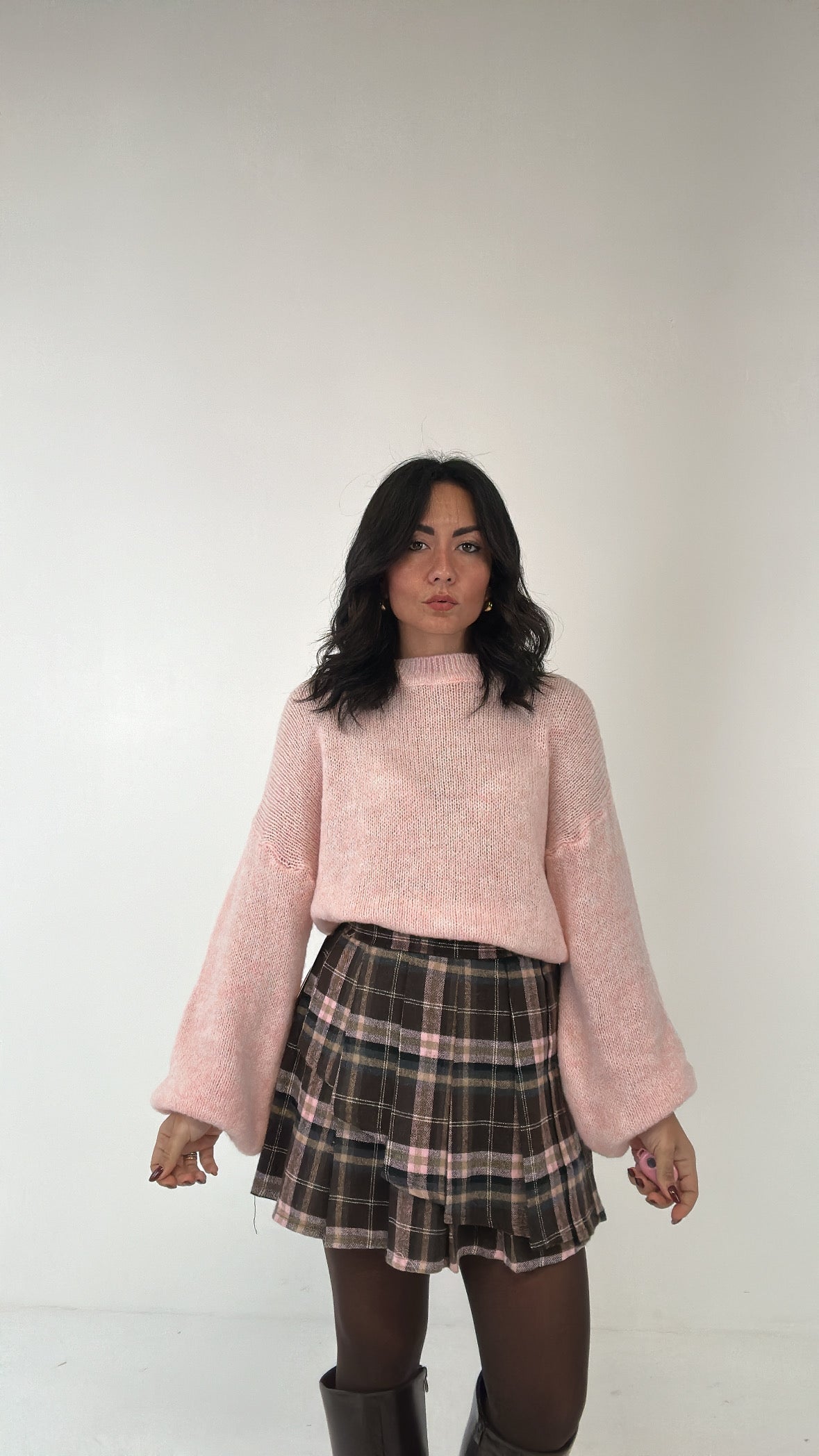 Gonna QUADRI PIEGHETTE - ROSA