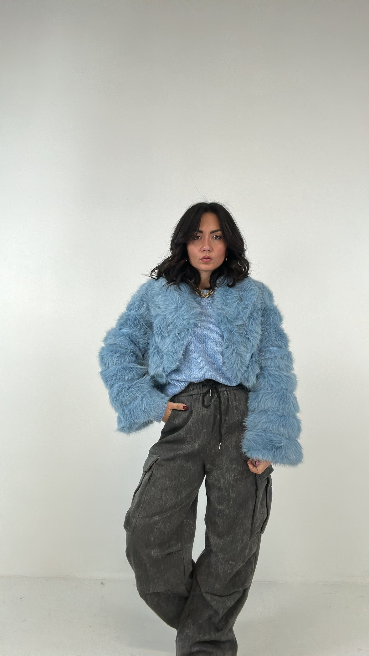 Ecopelliccia CROP TRAPUNTATA - CELESTE