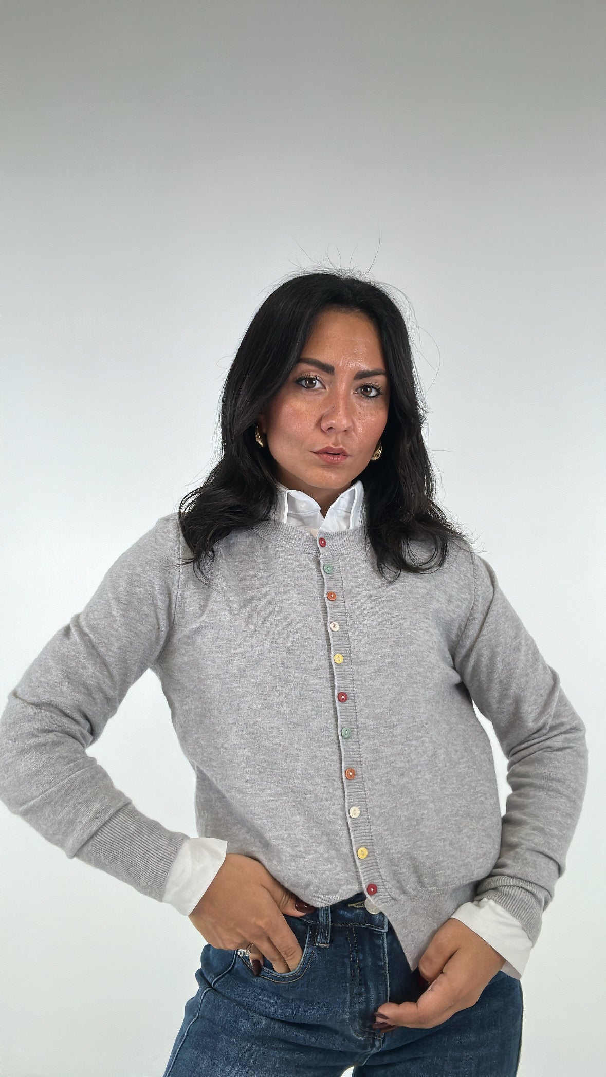 Cardigan BOTTONCINI COLORATI - GRIGIO