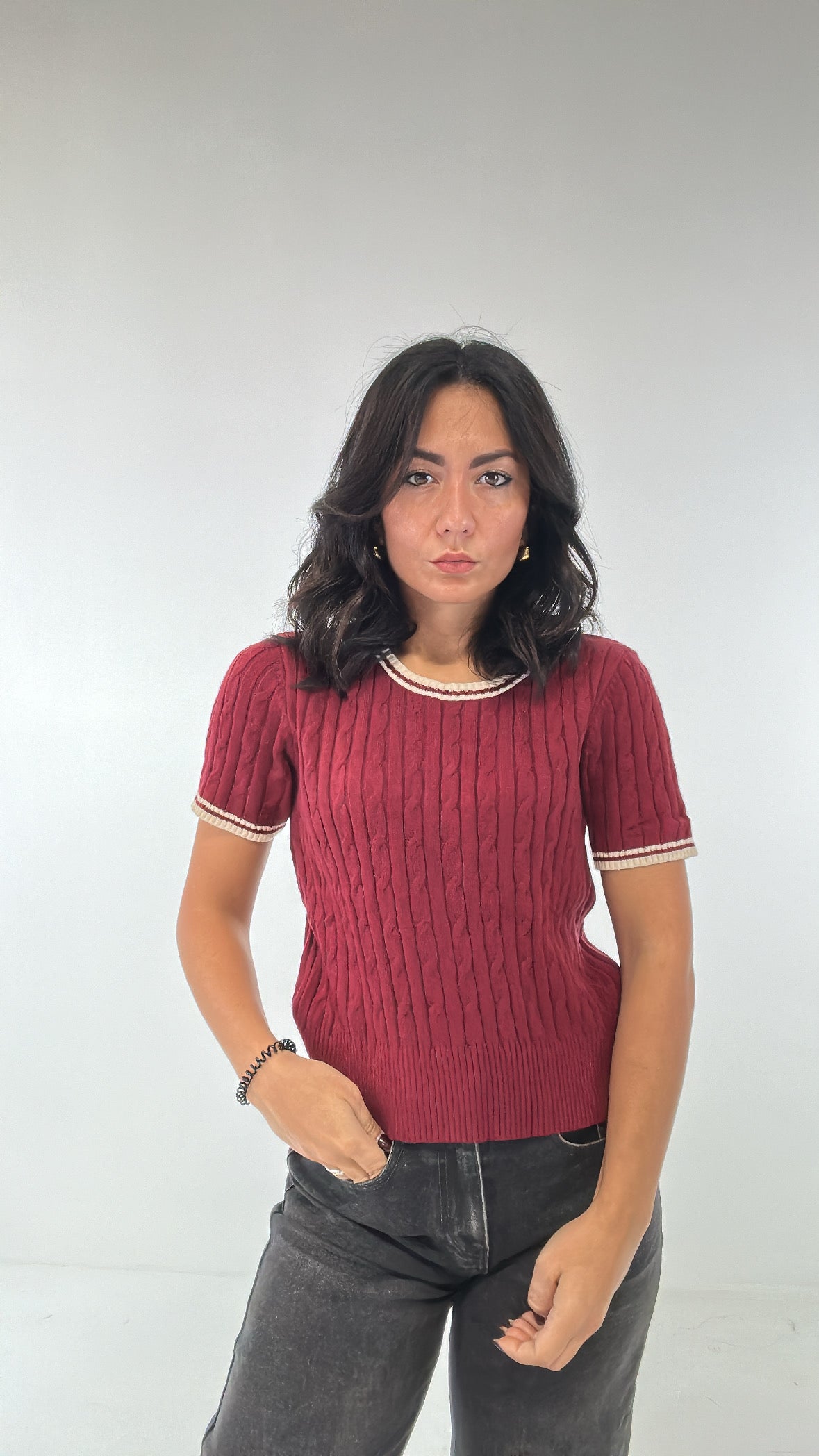 Maglia TRECCE E PROFILO - BORDEAUX