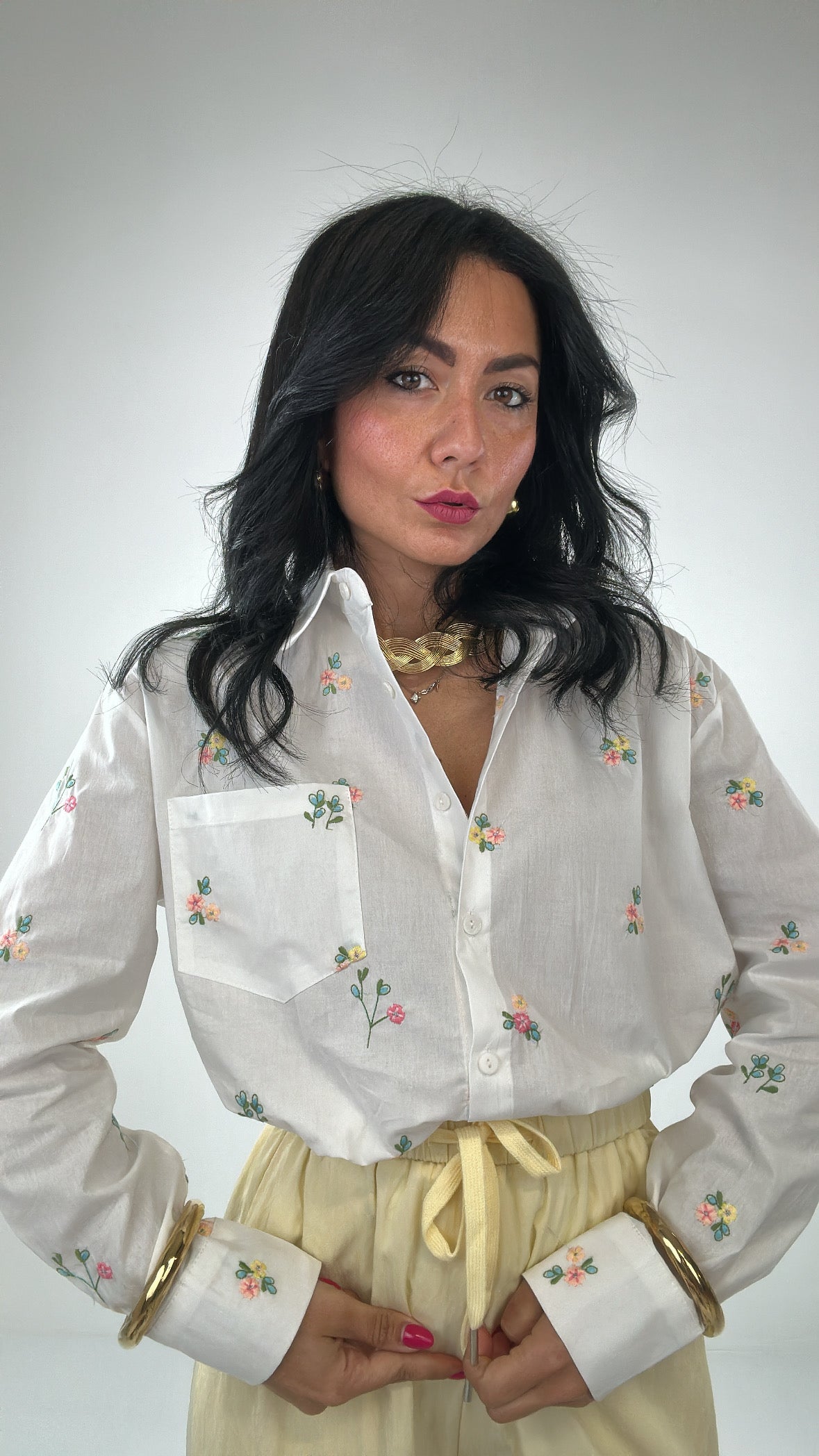 Camicia RICAMO DI FIORELLINI - BIANCO