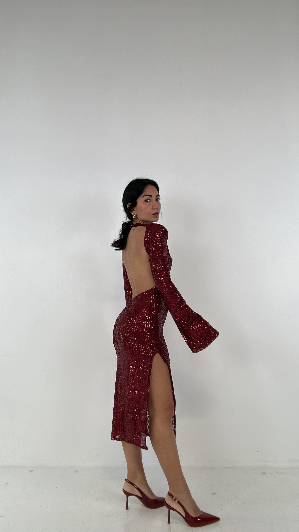 Abito PAILLETTES SCOLLO DIETRO - BORDEAUX