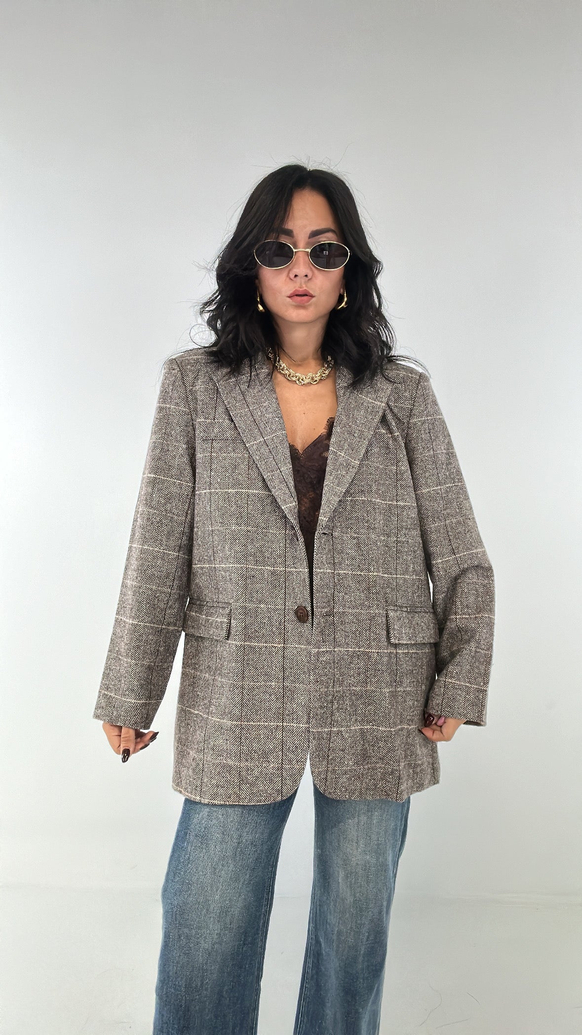Giacca IN PANNO QUAD - MARRONE