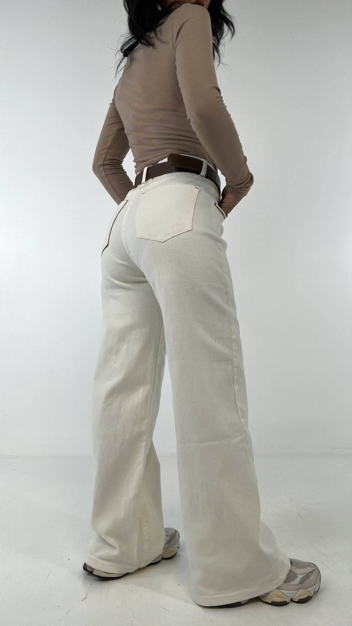 Jeans IMPUNTURA CON CINTURA - BIANCO