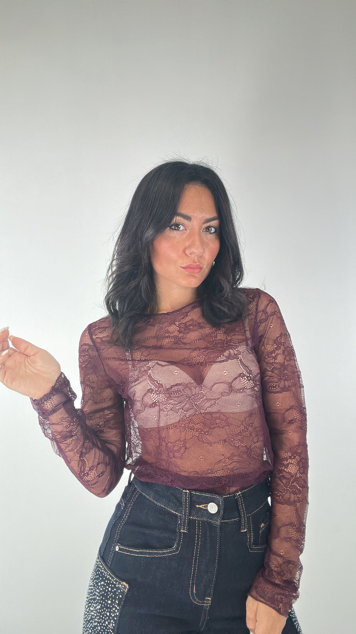 Maglia CON PIZZO - BORDEAUX