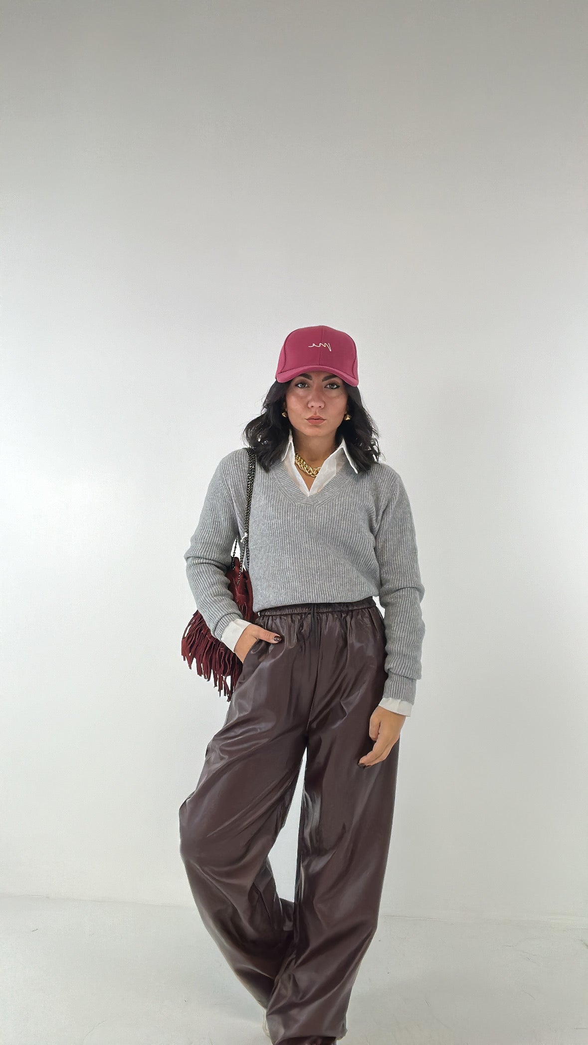 Pantalone LACCIO ECOPELLE - BORDEAUX