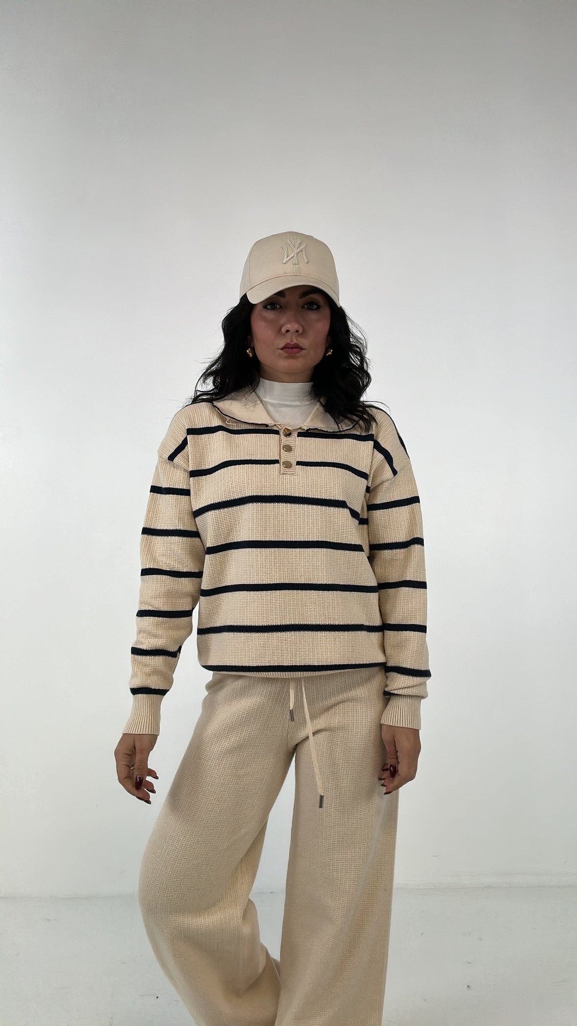 Coordinato CON POLO A RIGHE - PANNA