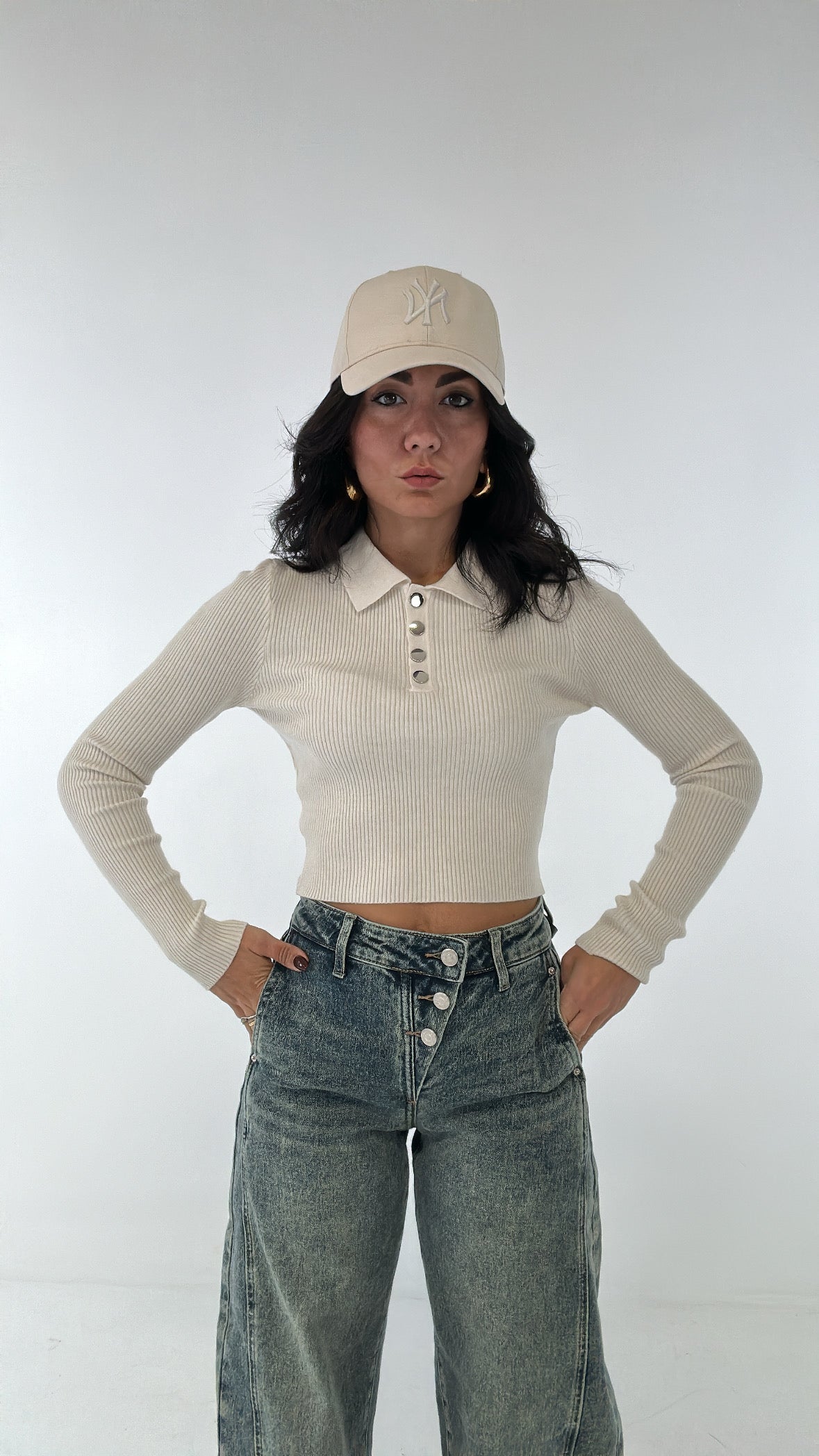 Polo CROP - BEIGE