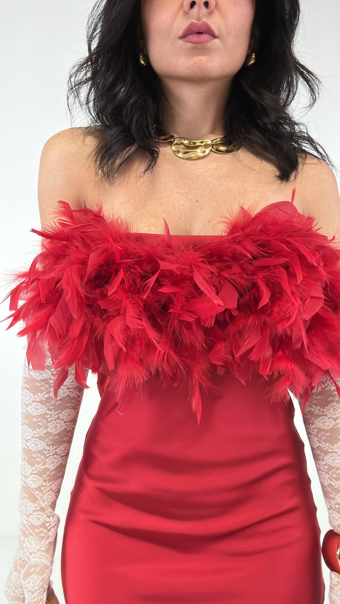 Abito CON PIUME LUMINA - ROSSO