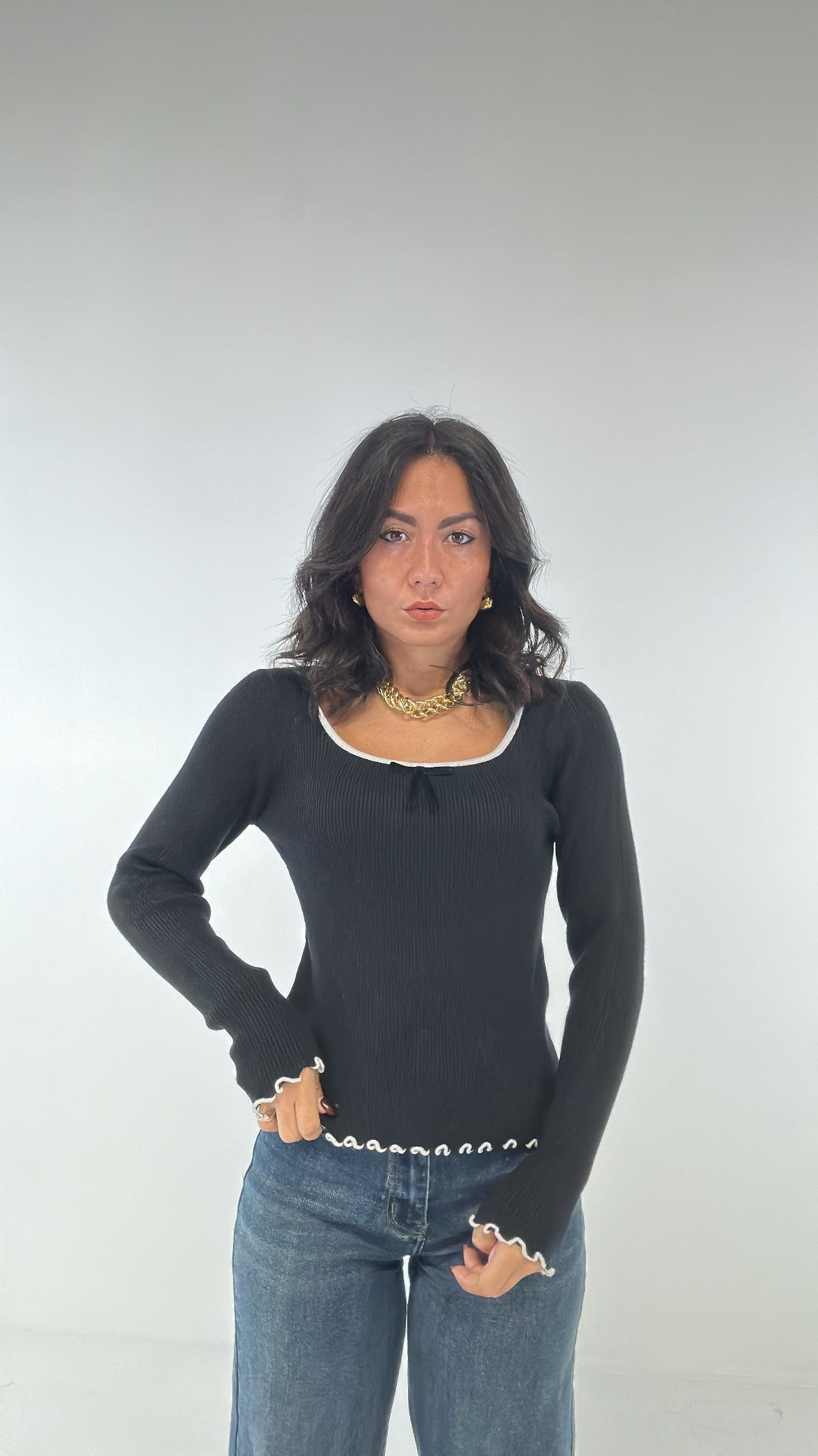 Pull FIOCCHETTO E MERLETTO - NERO