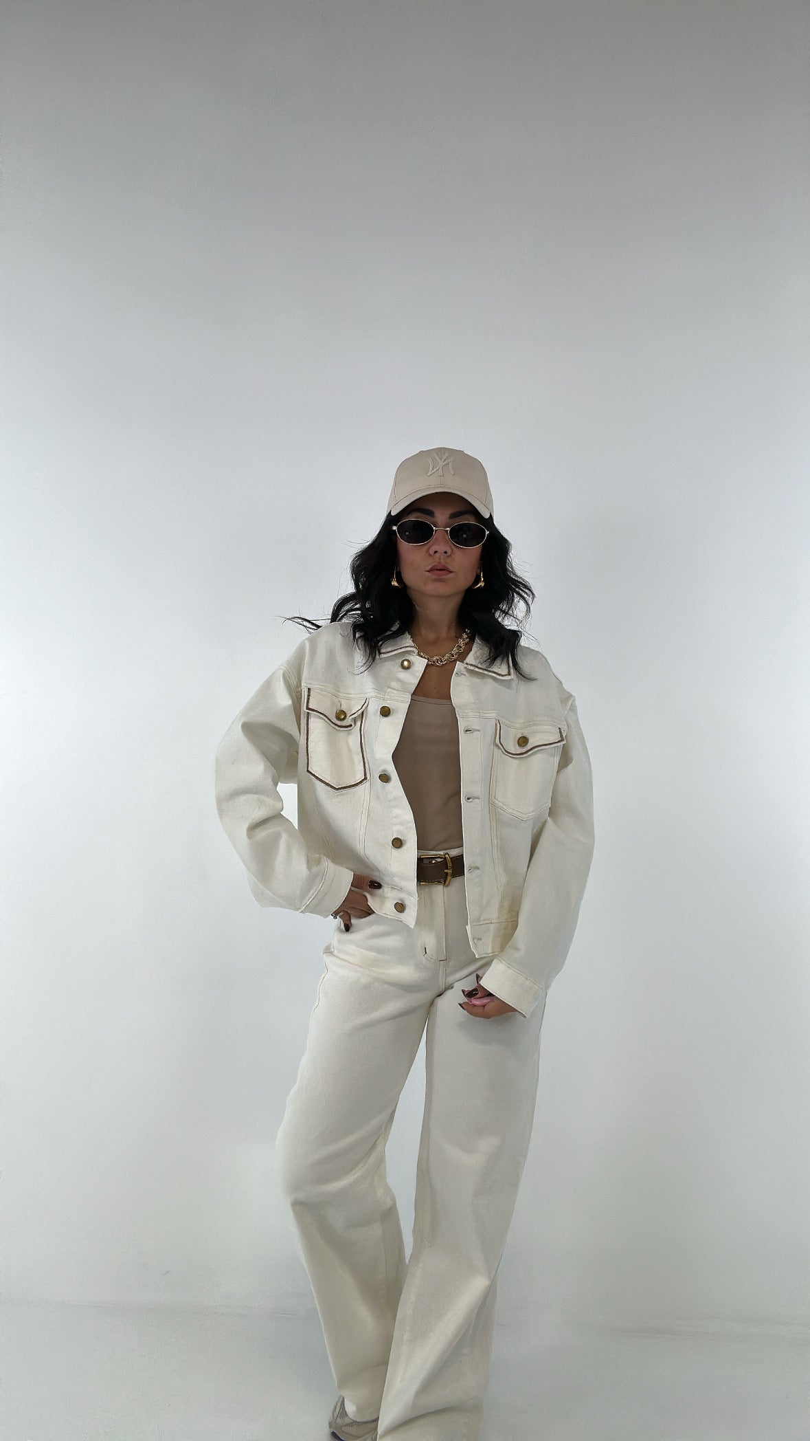 Jeans IMPUNTURA CON CINTURA - BIANCO