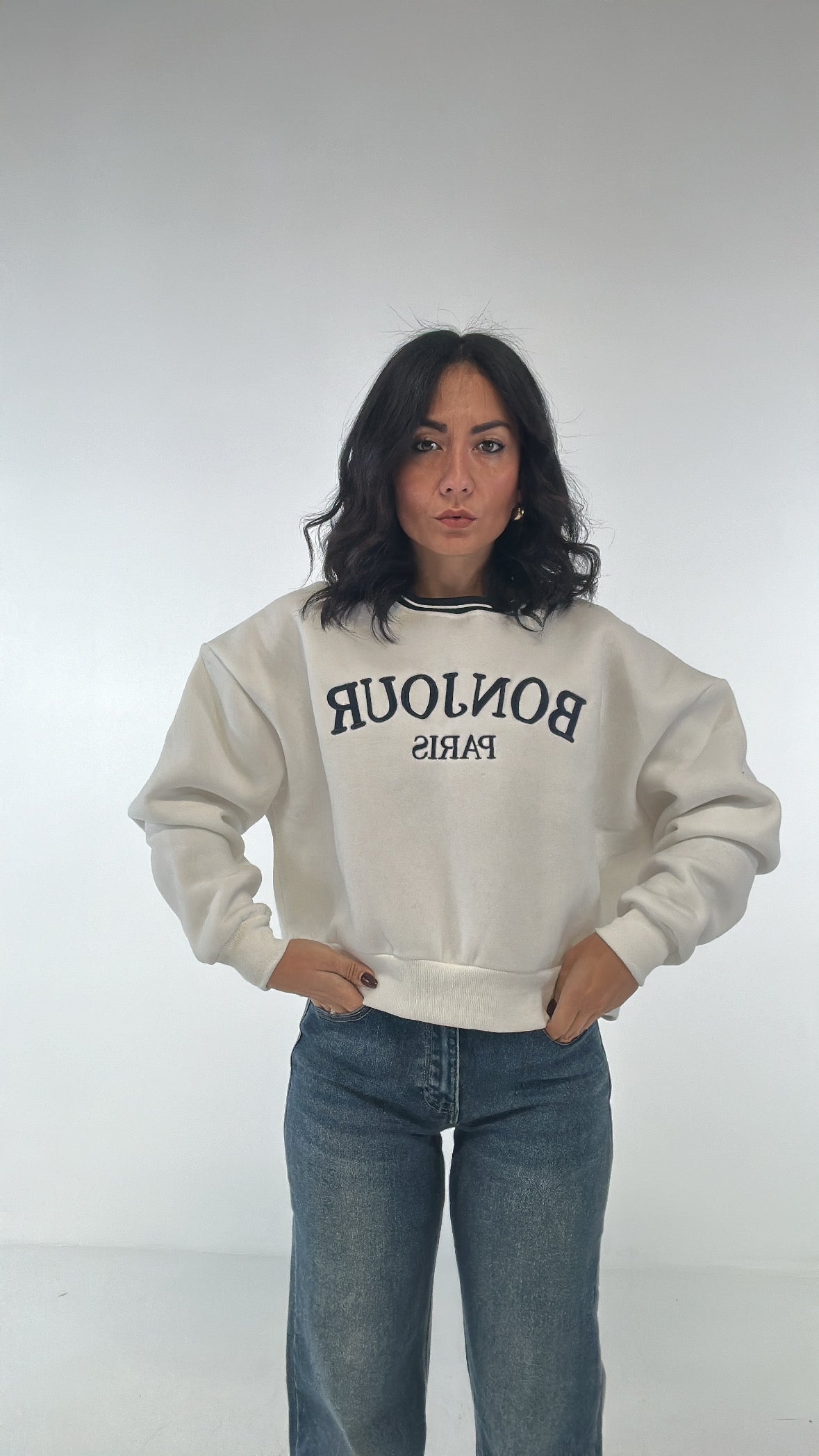 Felpa BONJOUR PARIS - BIANCO