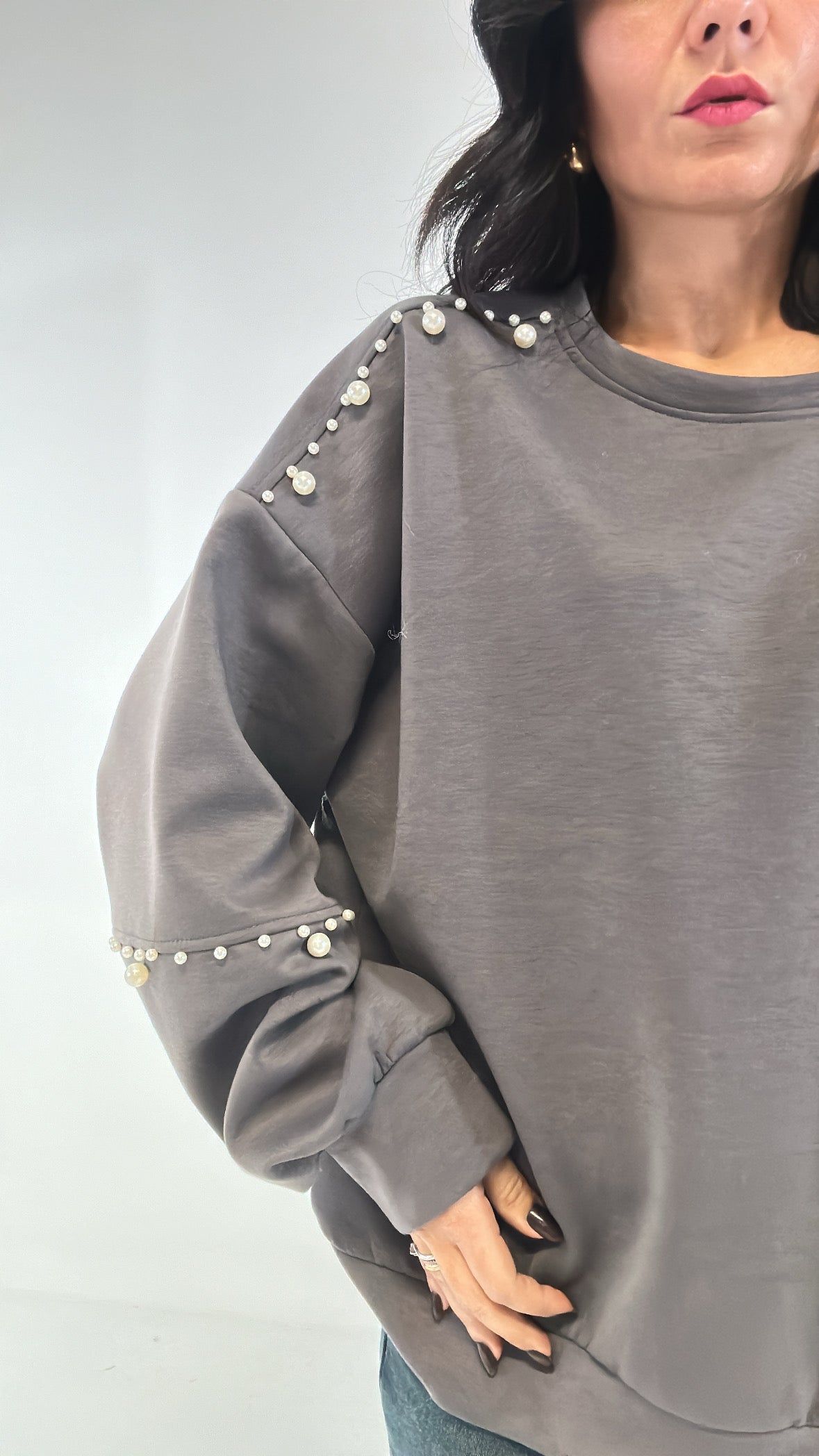 Felpa OVER PERLE - GRIGIO
