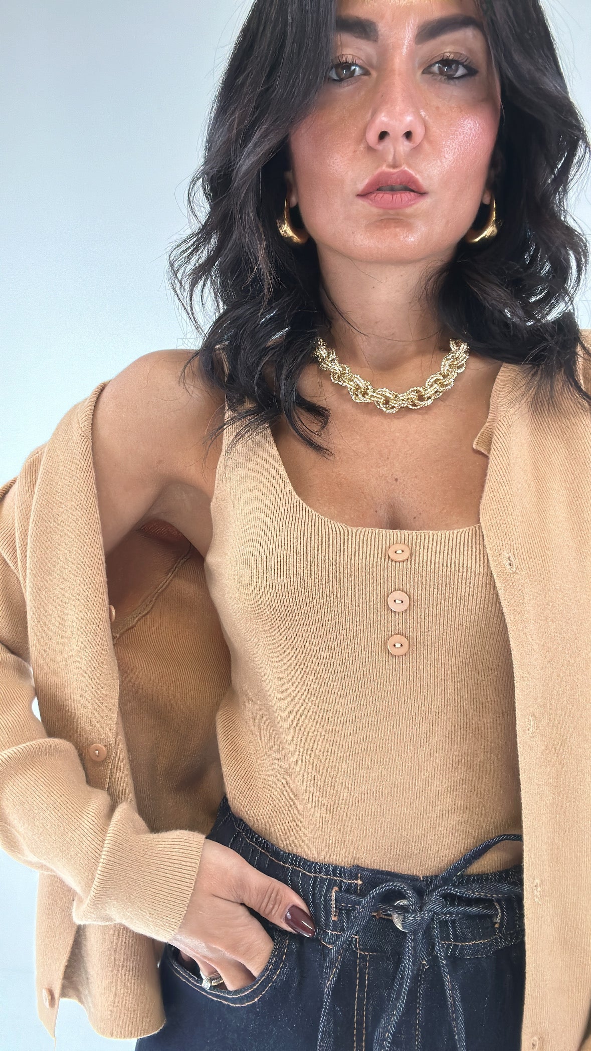 Cardigan E TOP - CAMMELLO