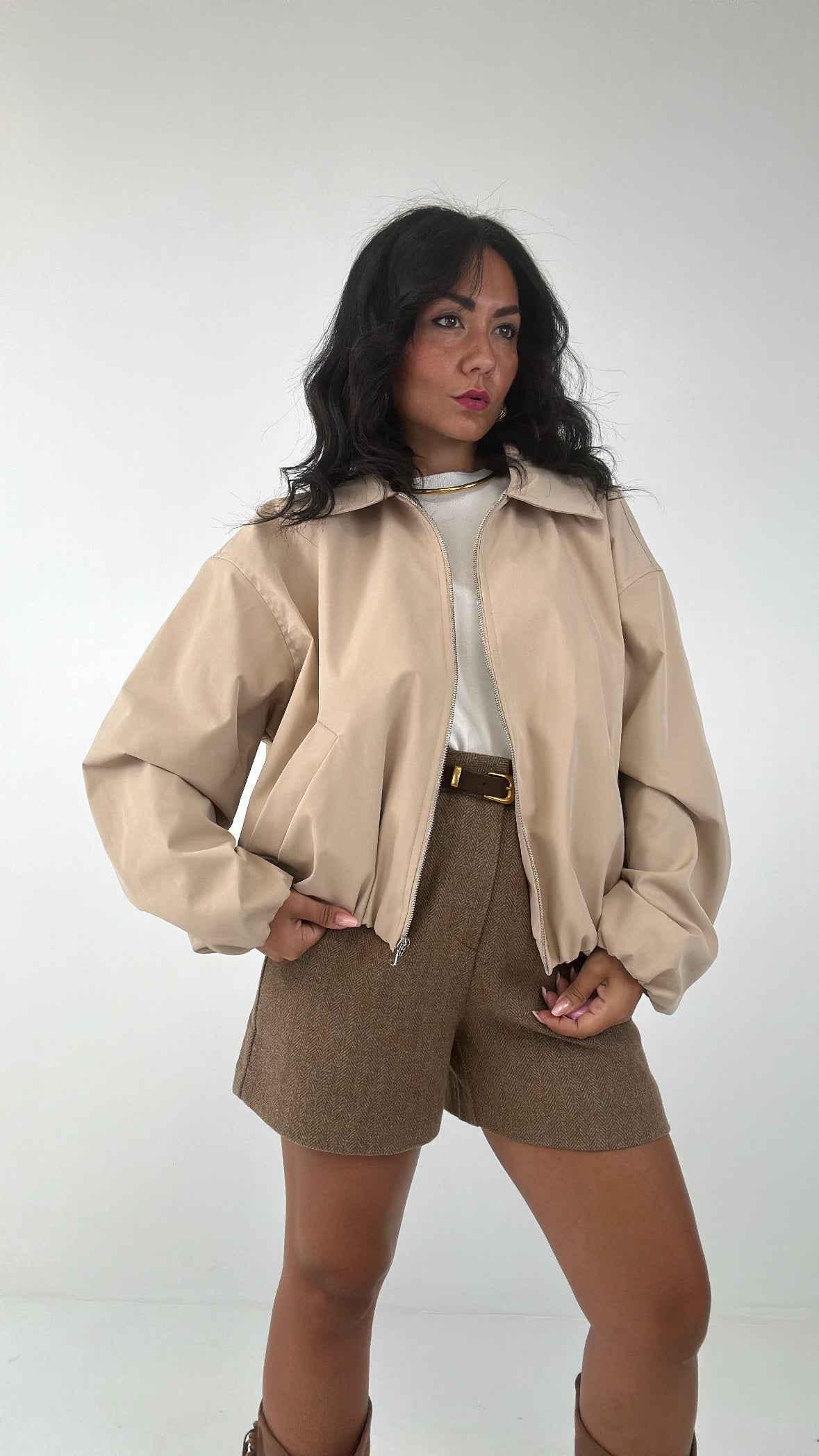 Bomber LUMINA COLLO - BEIGE