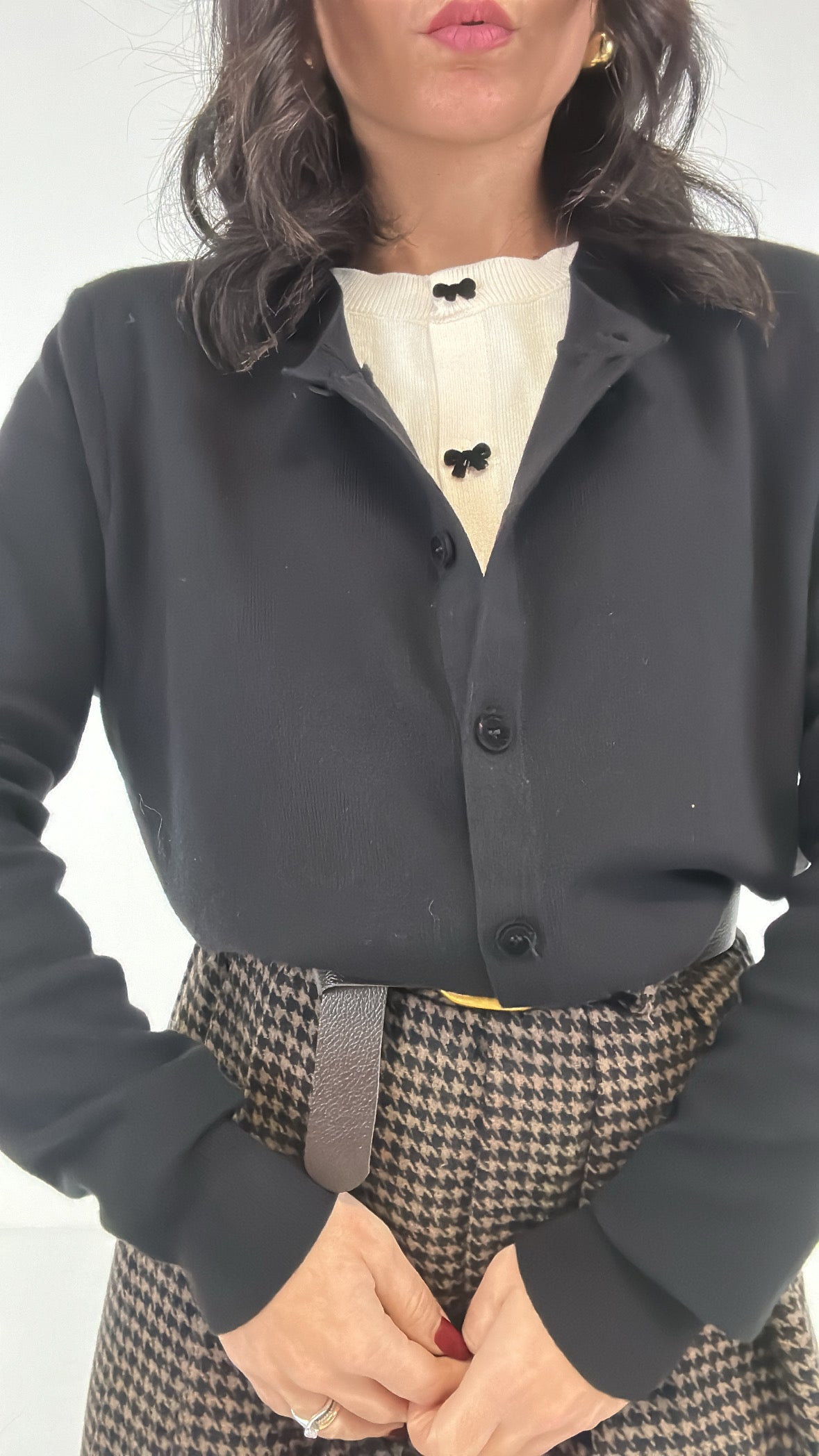 Cardigan DOPPIO BOTTONE FIOCCHETTO - NERO