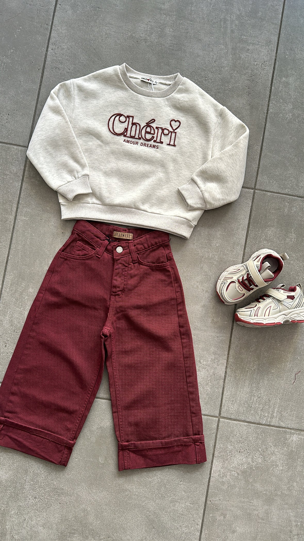 Jeans PALAZZO PIEGONE 4-14A - BORDEAUX