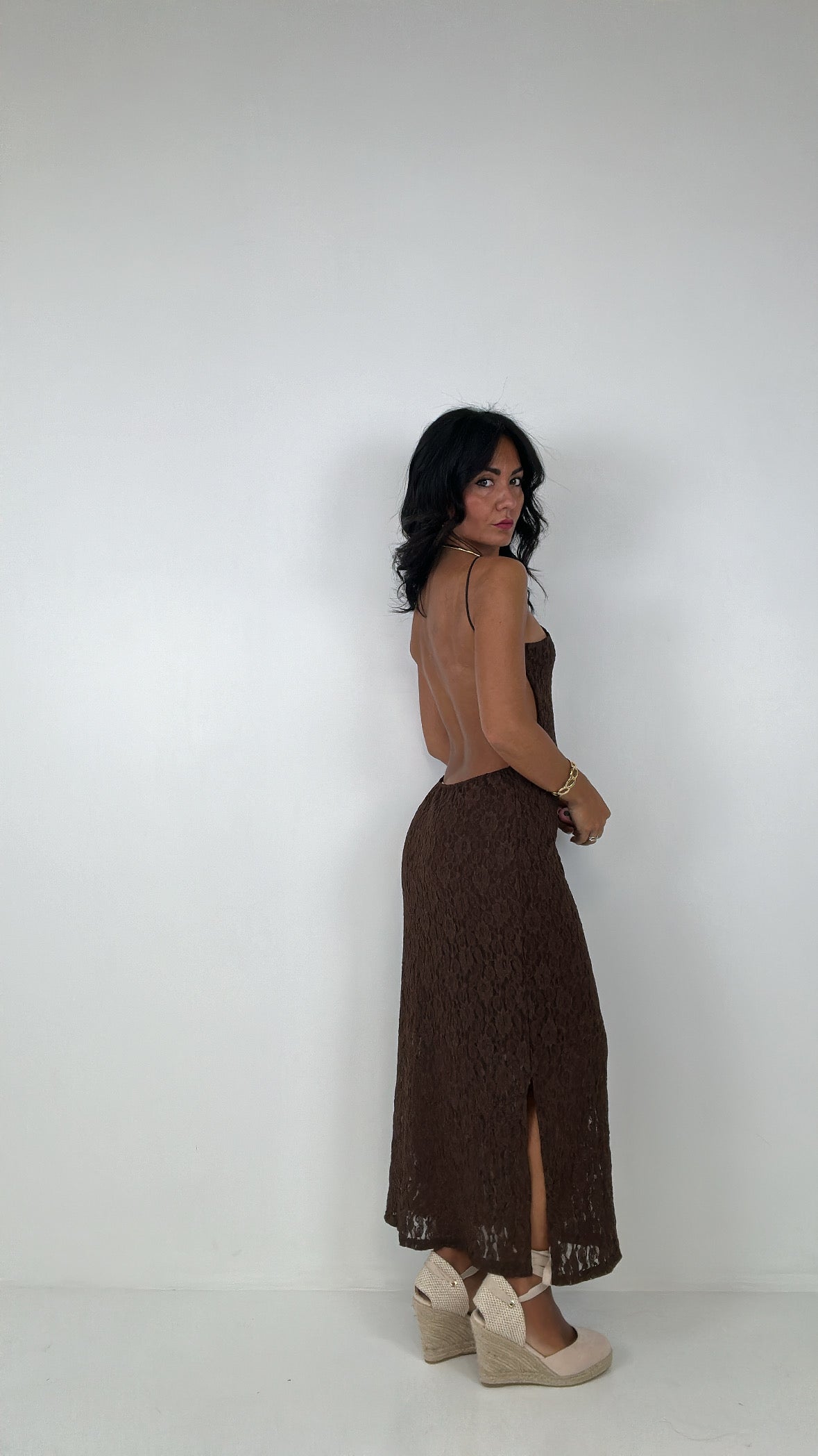Vestito RICAMO ONDA - MARRONE