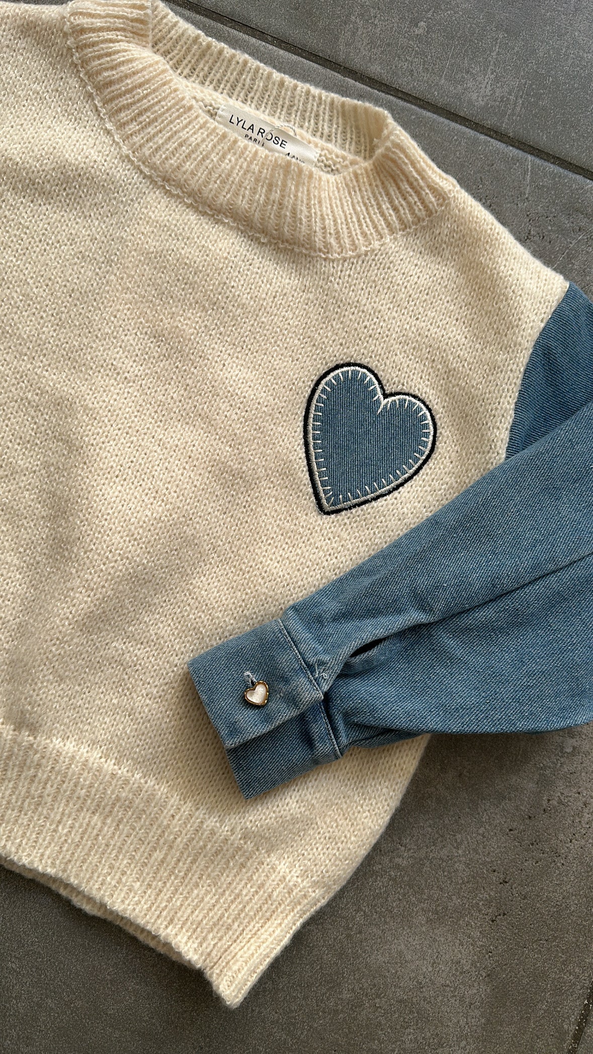 Pull CON MANICHE IN JEANS 4-14A - PANNA