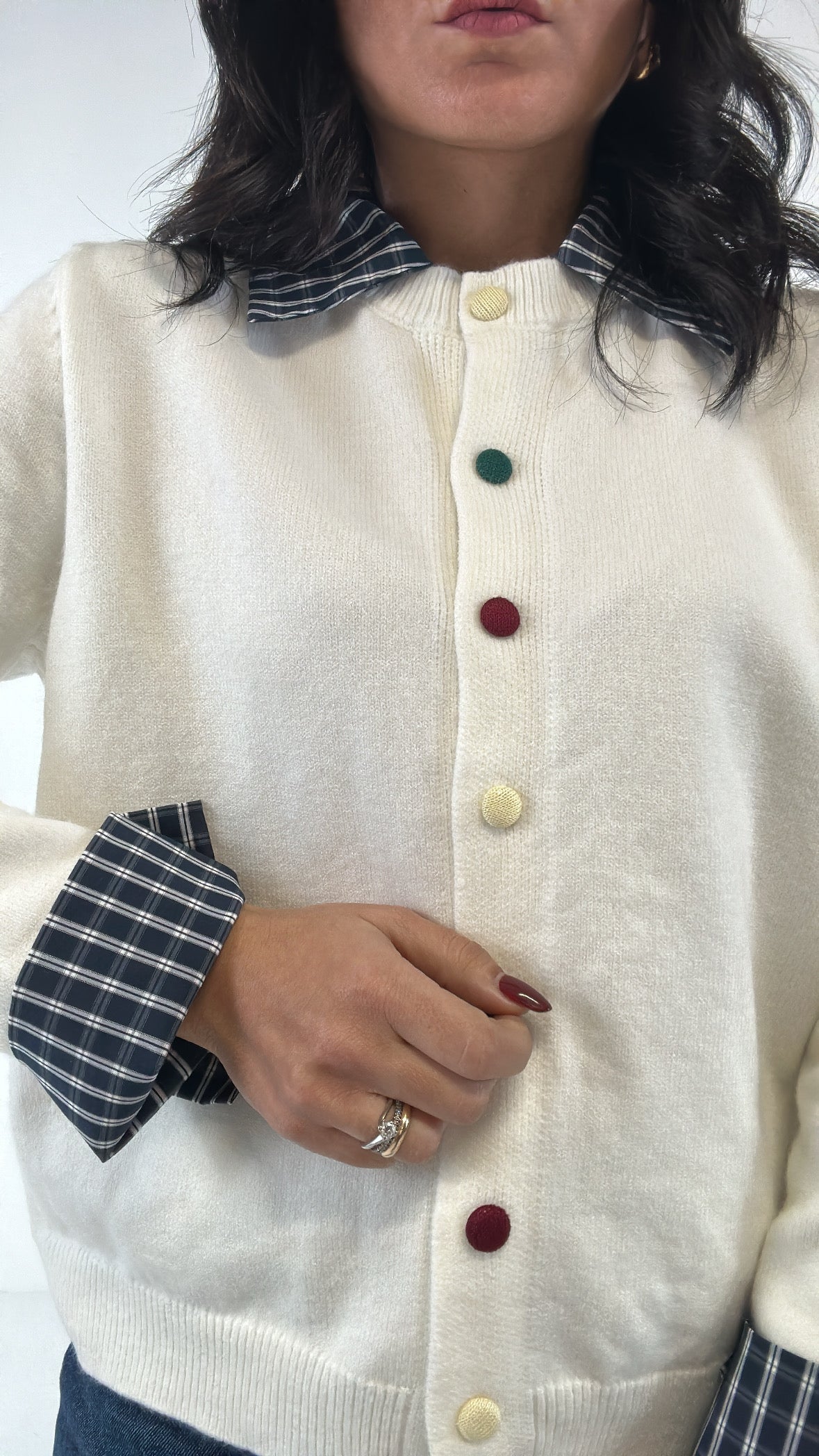 Cardigan COLLO QUADRETTI - BIANCO