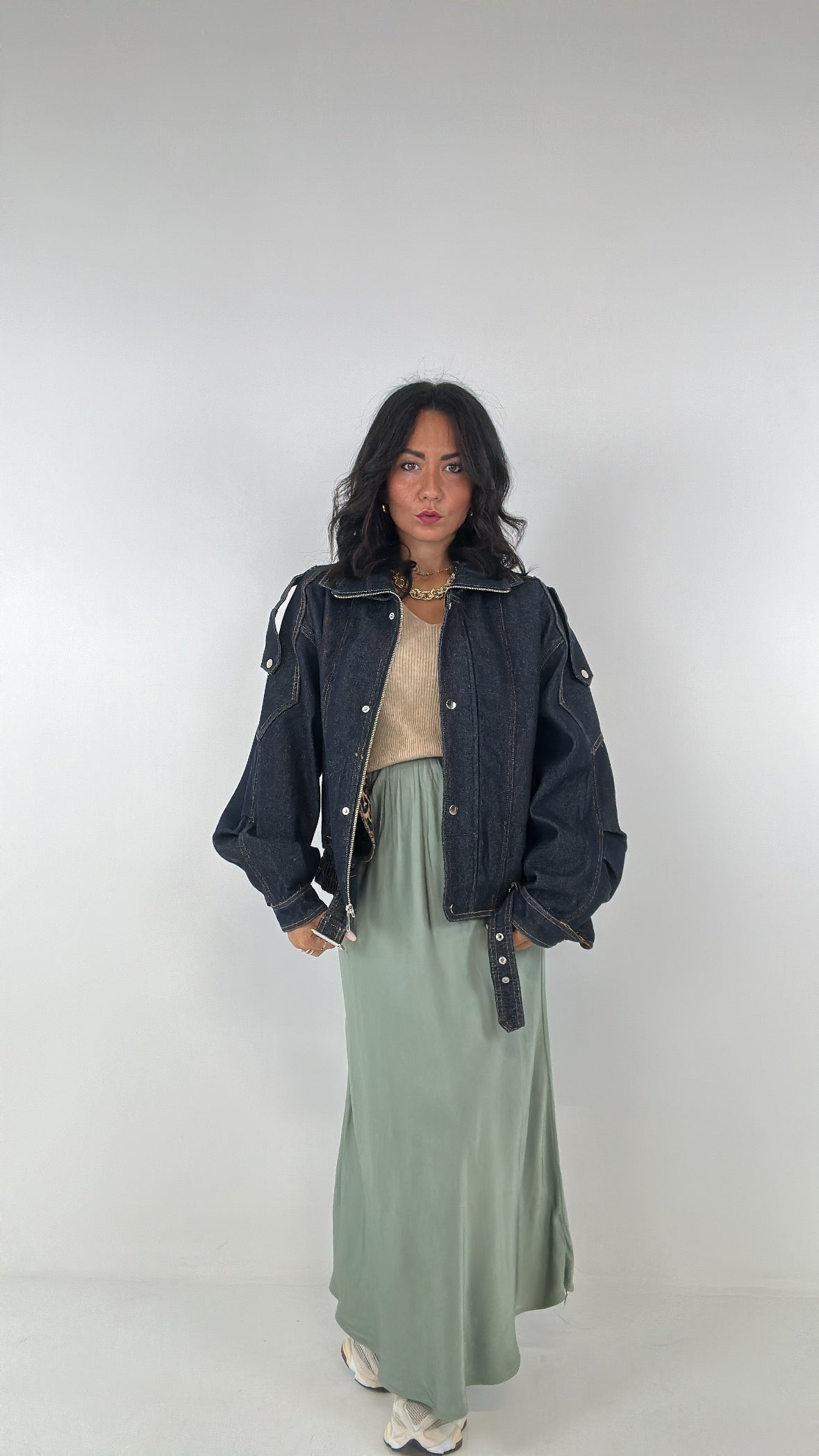 Gonna SATIN ONDULATA - VERDE MILITARE
