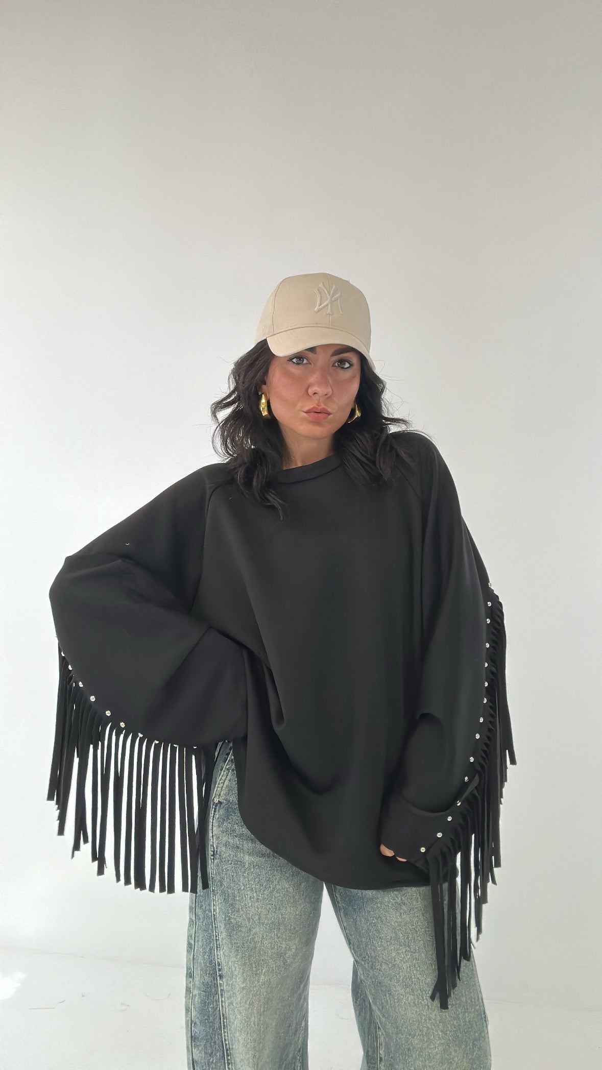 Maxi FELPA FRANGE - NERO