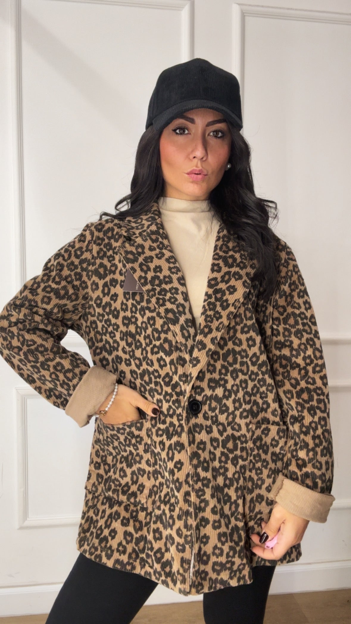 Giacca VELLUTO ANIMALIER - BEIGE