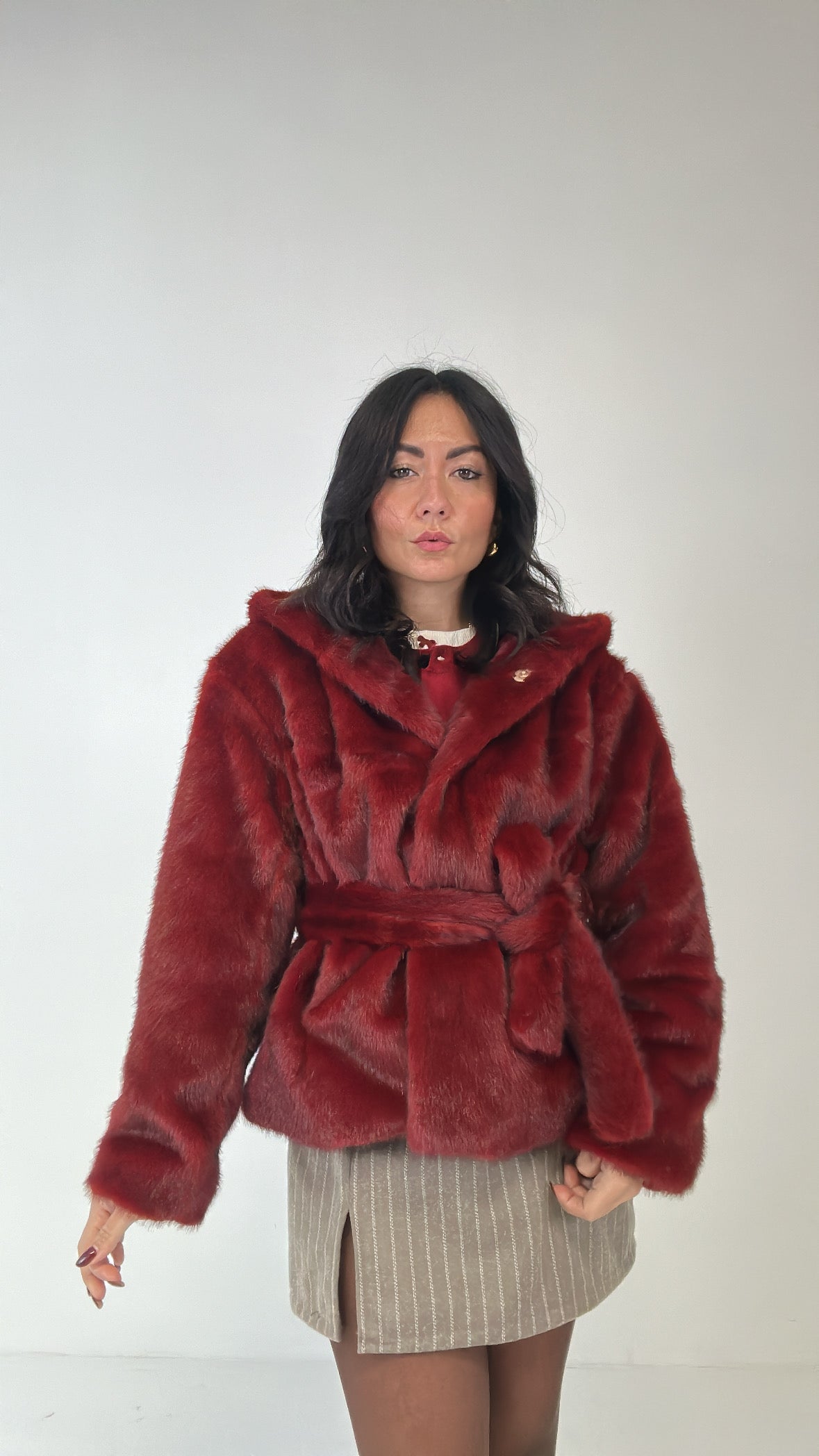 Ecopelliccia CON CINTURA RED - BORDEAUX