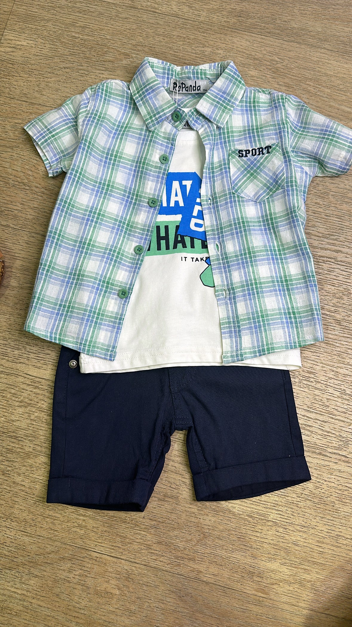 Completo CAMICIA QUADRETINI 12-36M - VERDE