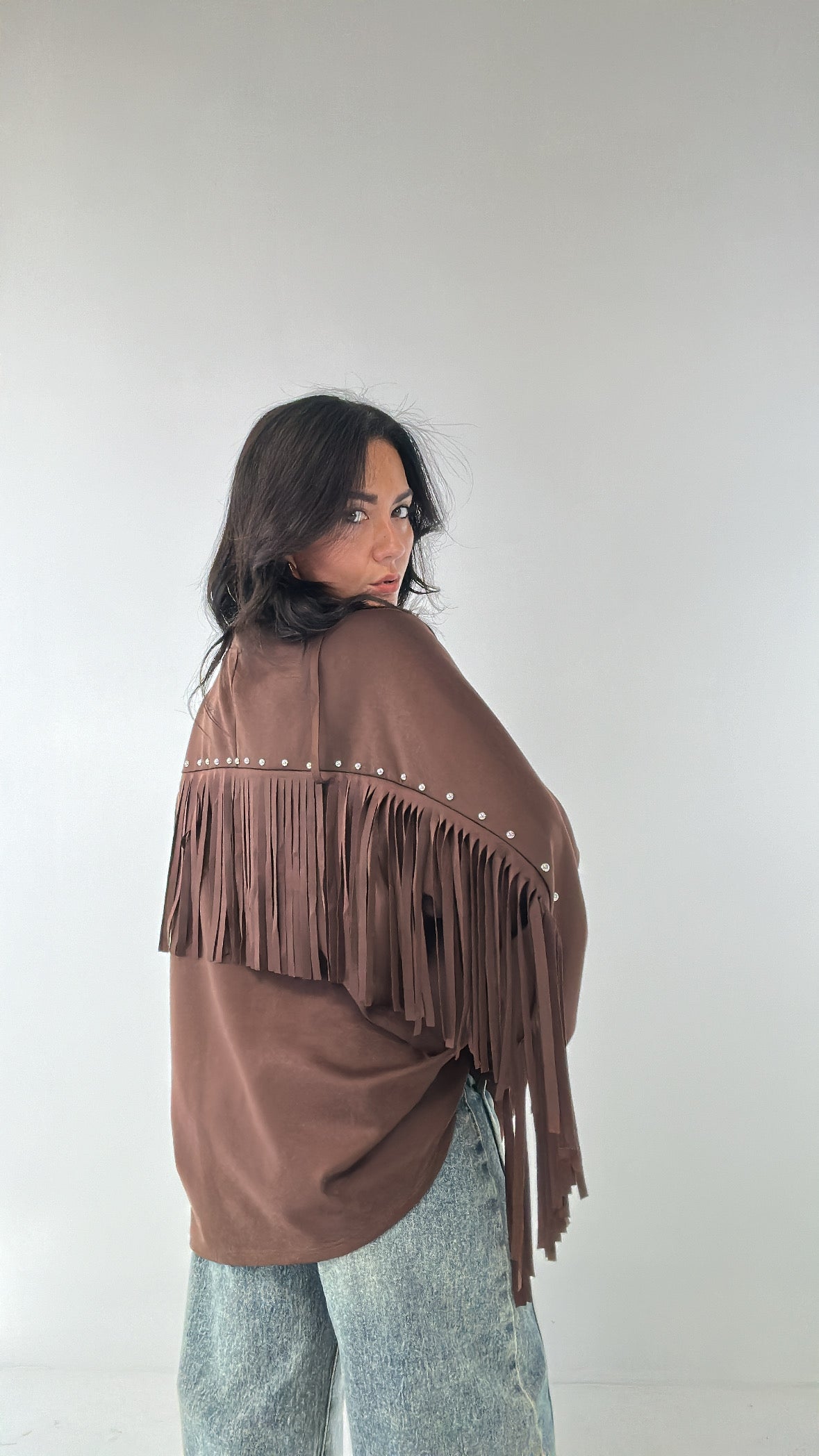 Maxi FELPA FRANGE - MARRONE