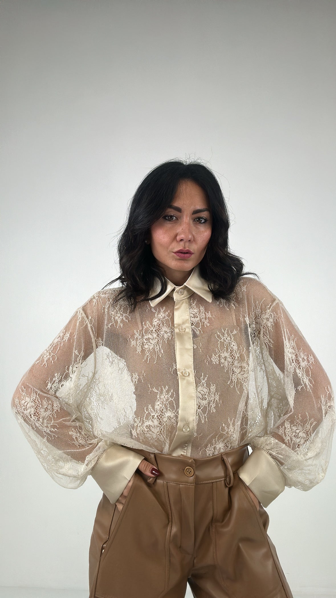 Camicia RASO E PIZZO - NUDE