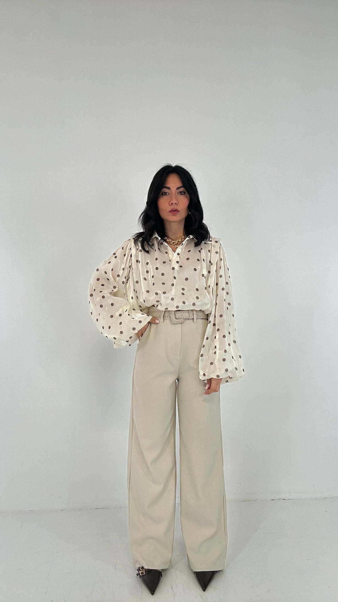 Pantalone PALAZZO CON CINTURA - BEIGE