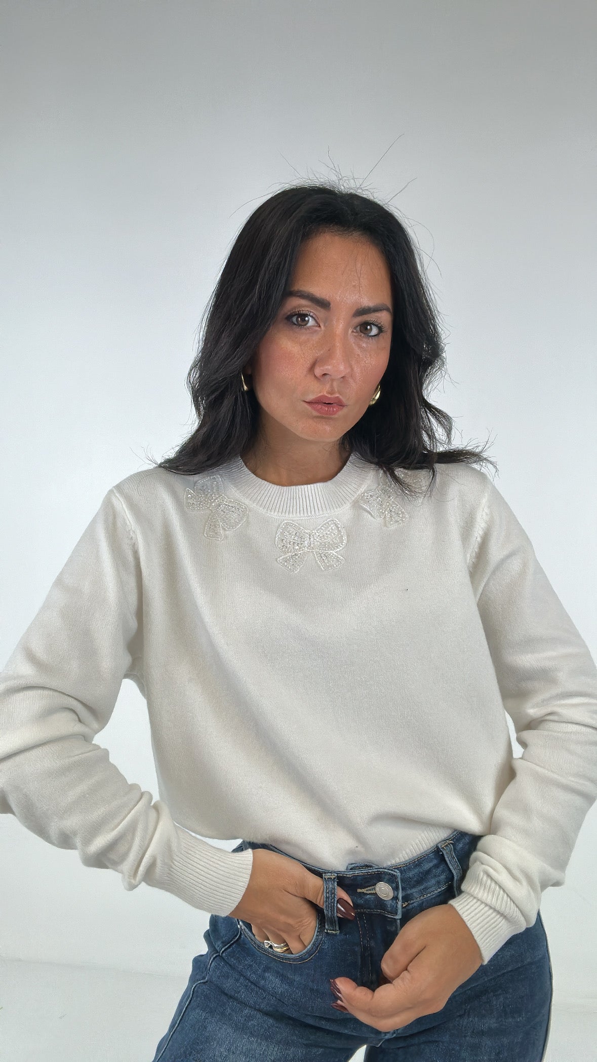 Pull FIOCCHETTI IN PERLINE - BIANCO