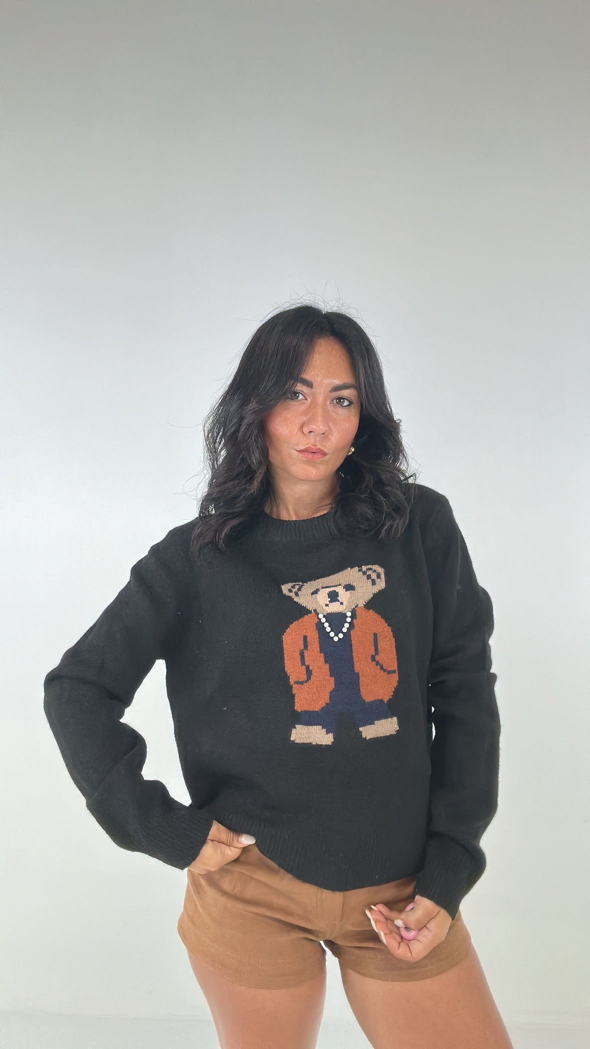 Pull ORSETTO COLLANA PERLE - NERO