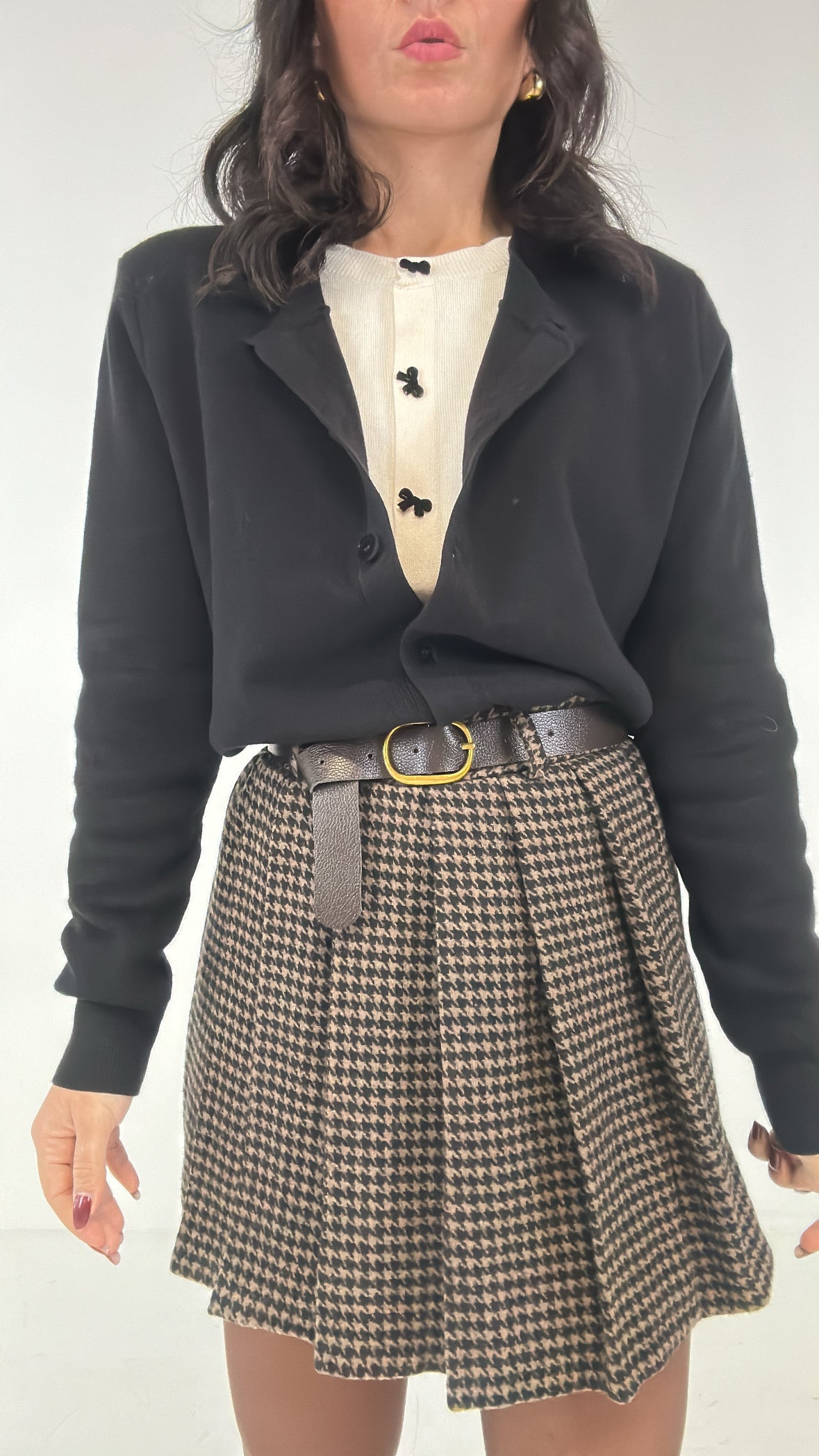 Pantagonna QUADRI IN PANNO CON CINTURA - CAMMELLO