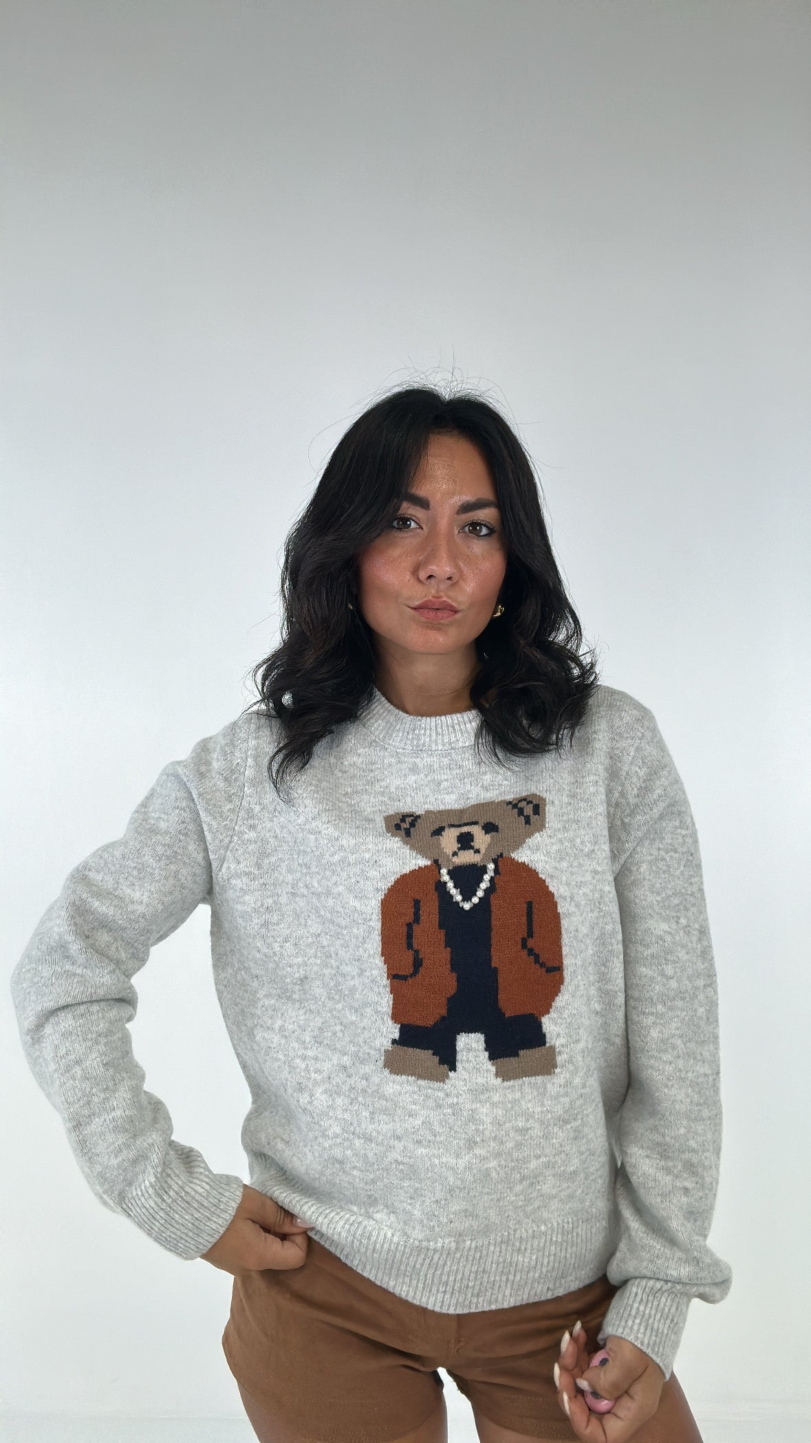 Pull ORSETTO COLLANA PERLE - GRIGIO