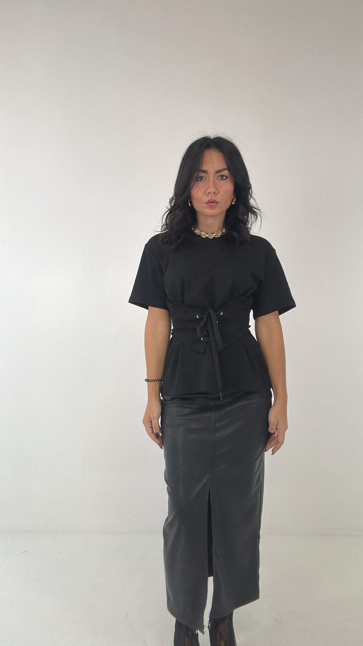 Gonna CON SPACCO ECOPELLE - NERO