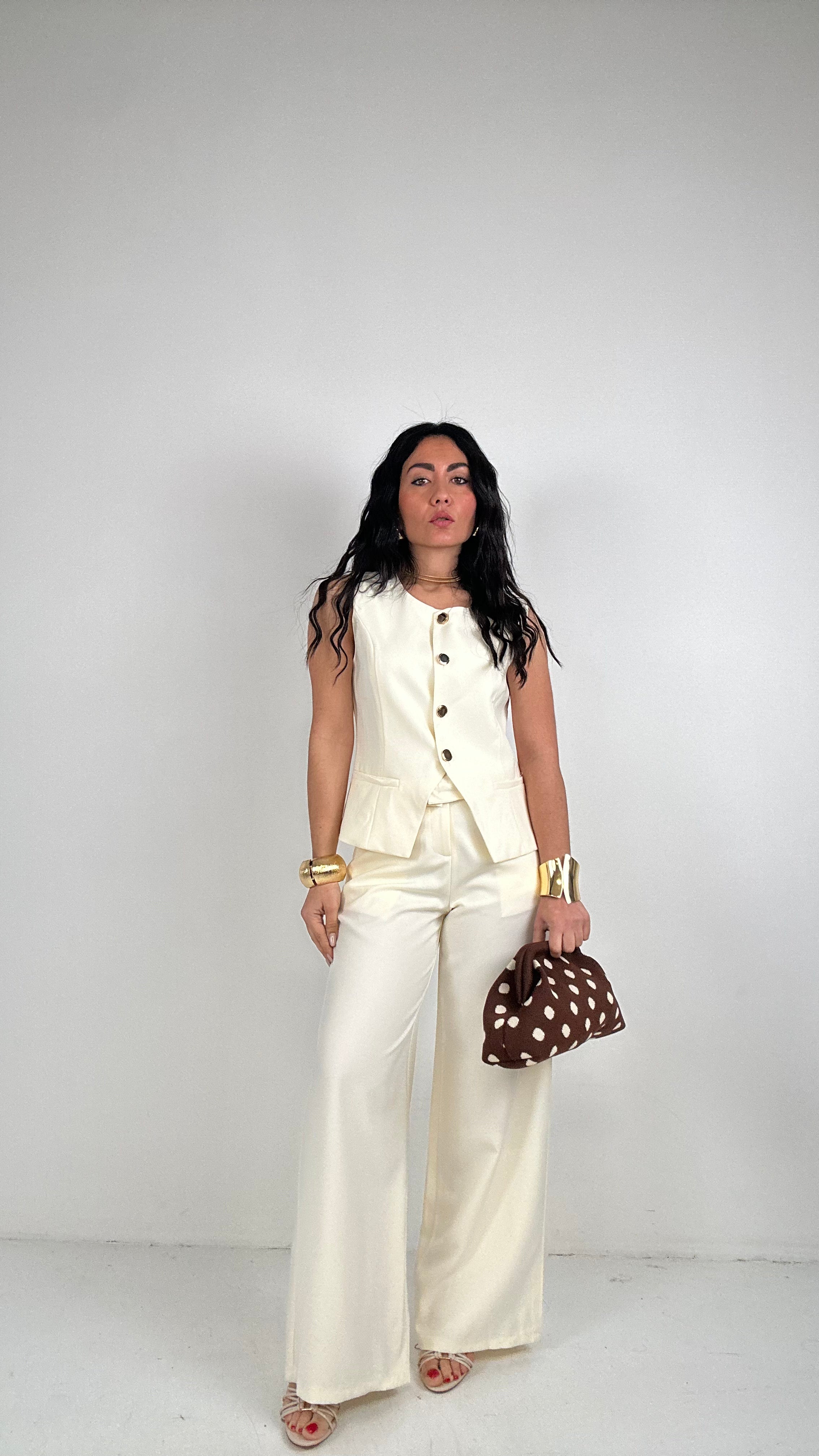 Completo GILET E BOTTONE ORO - PANNA