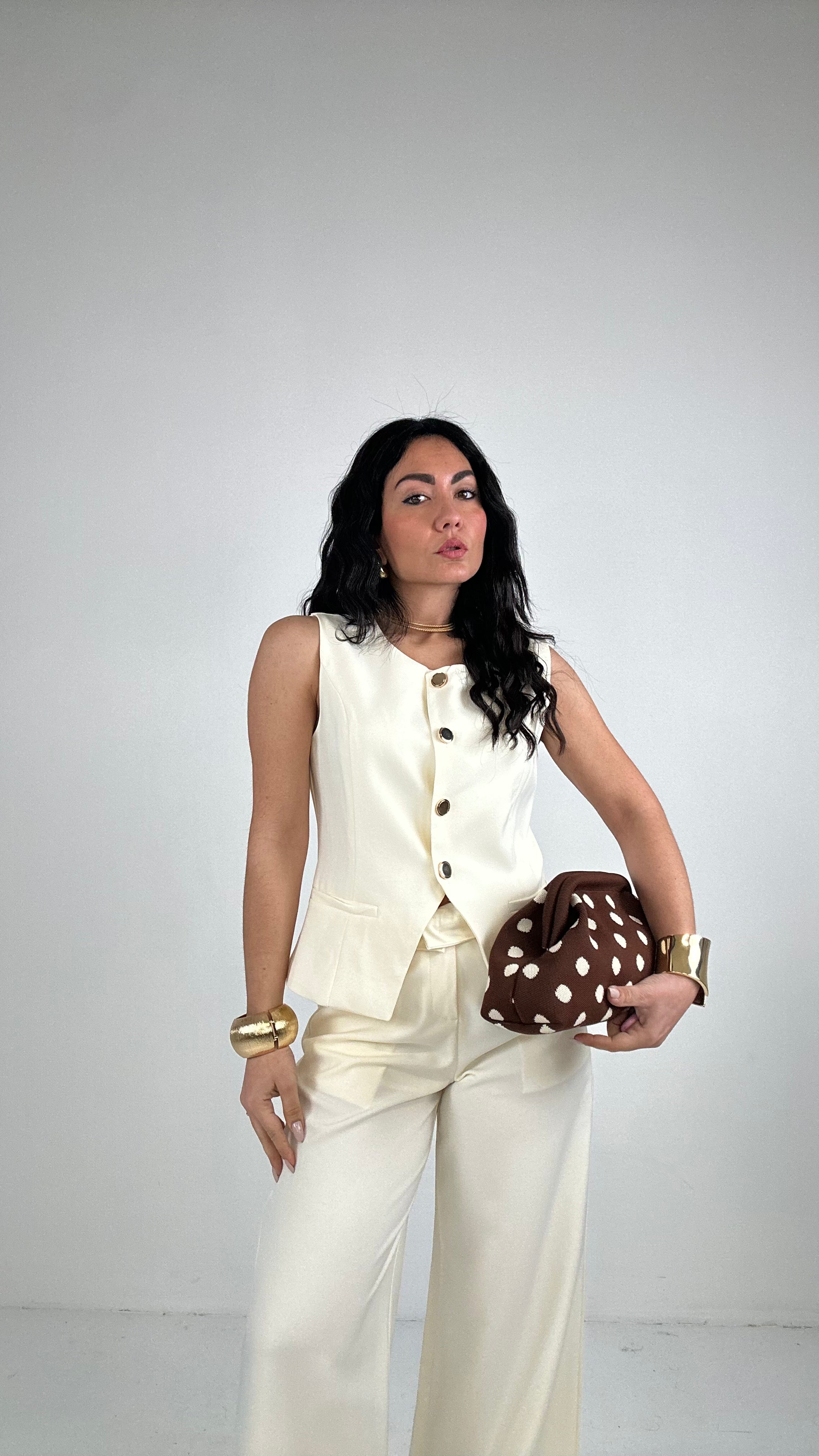Completo GILET E BOTTONE ORO - PANNA